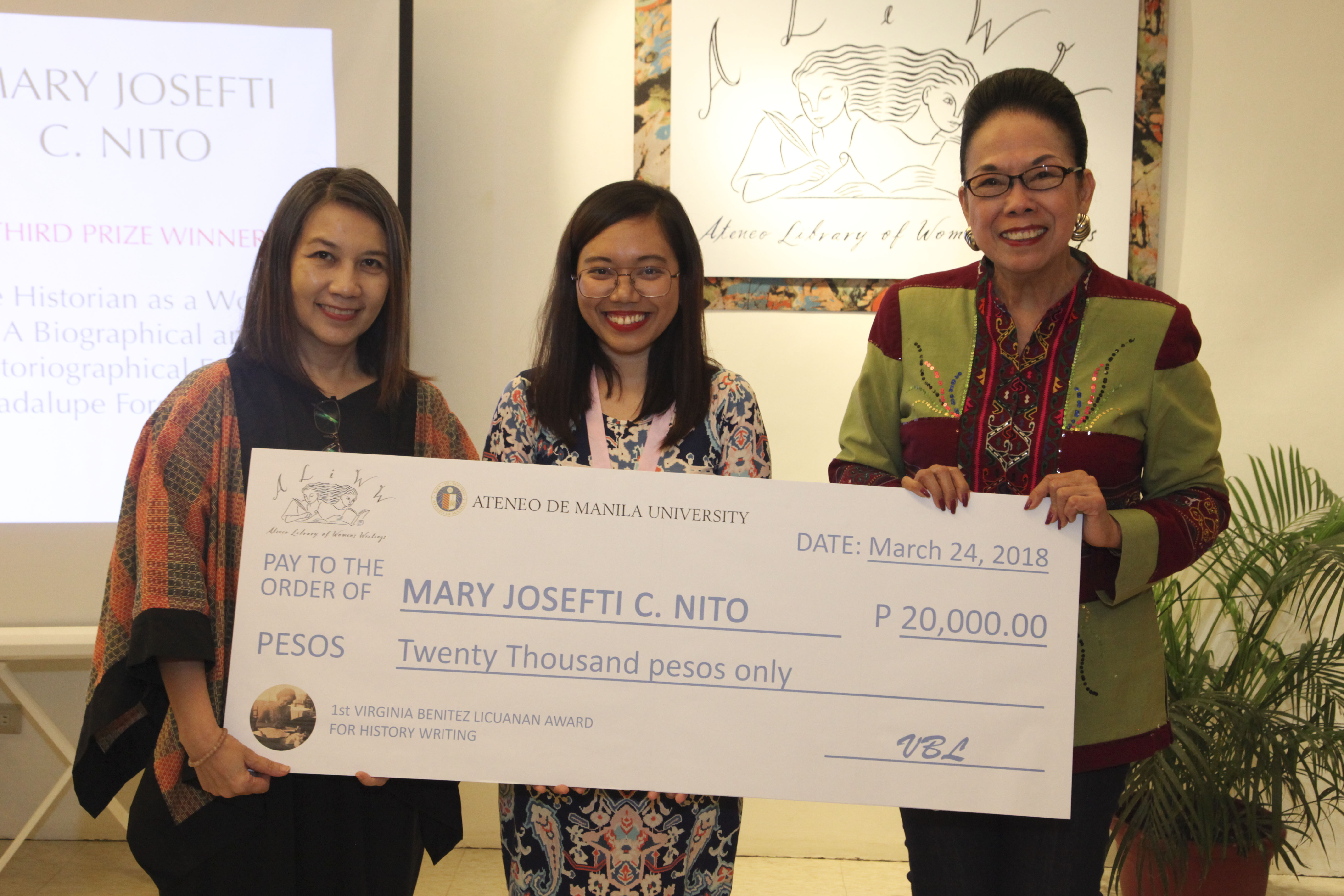 Winners of the 1st VBL Award for History Writing with Patricia Licuanan and historians Olivia Anne M. Habana, and Ma. Luisa T. Camagay 