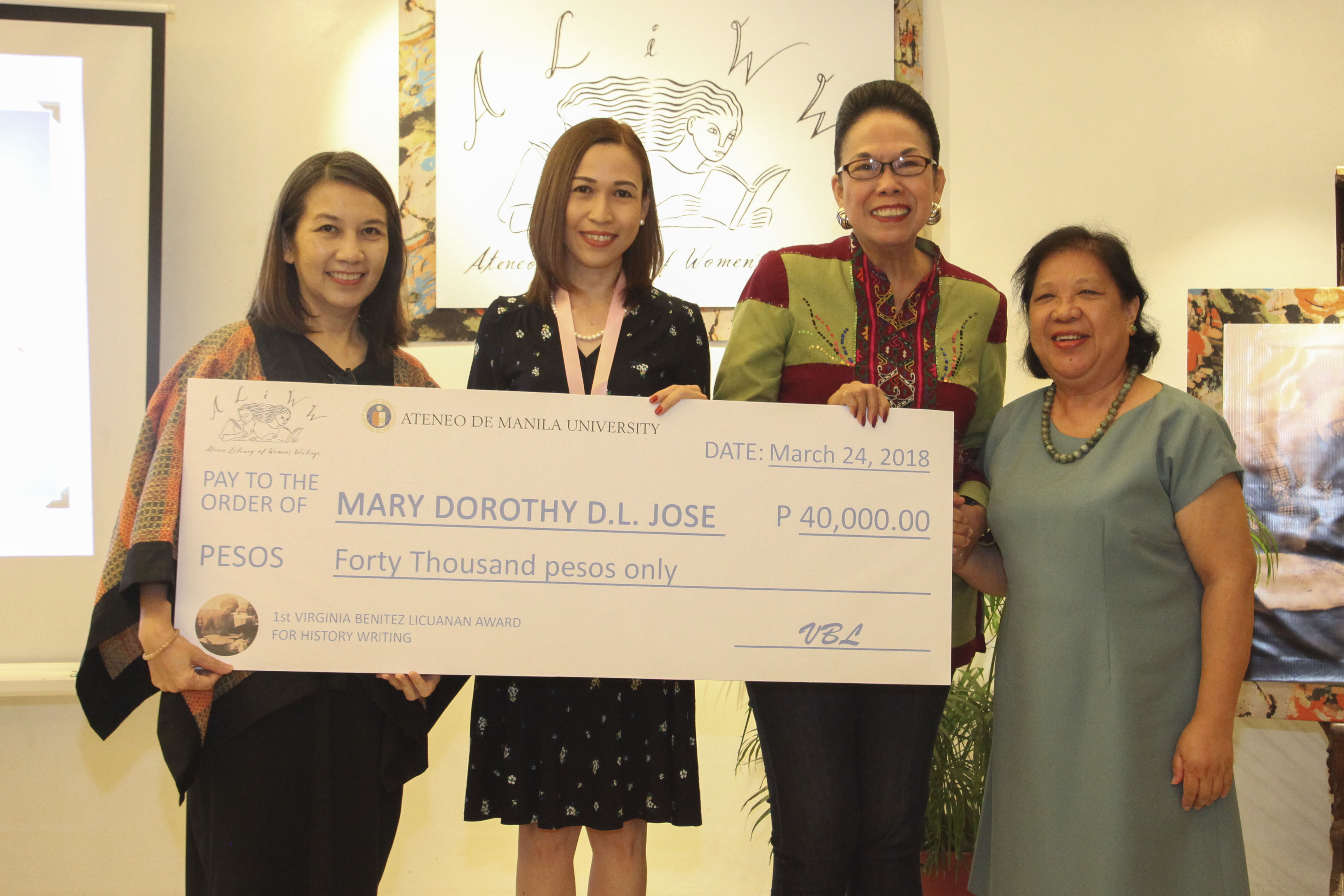 Winners of the 1st VBL Award for History Writing with Patricia Licuanan and historians Olivia Anne M. Habana, and Ma. Luisa T. Camagay 