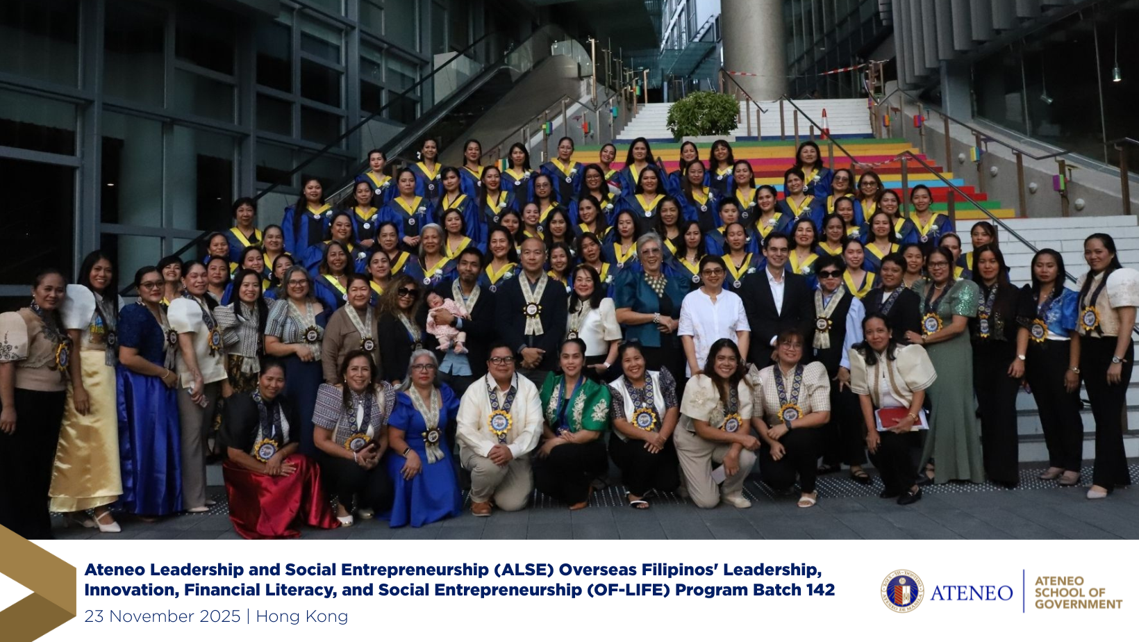 Supported by the Ateneo School of Government (ASoG), 102 Overseas Filipino Workers (OFWs) completed in November the Ateneo Leadership and Social Entrepreneurship (ALSE) Overseas Filipinos' Leadership, Innovation, Financial Literacy, and Social Entrepreneurship (OF-LIFE) program, where they deepened their skills in business development, financial literacy, leadership, and social entrepreneurship.