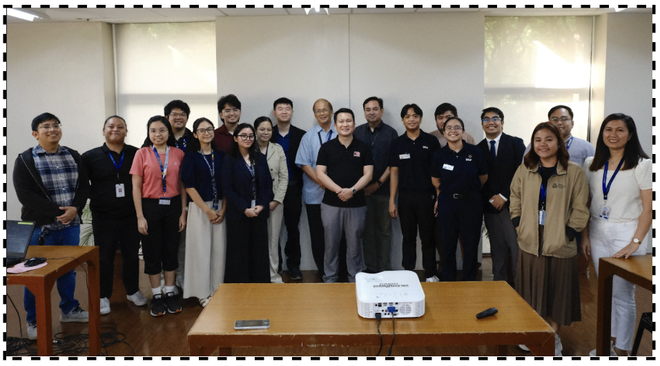Image: Group photo of the presenters with the panel of judges from AIPO, joined by Dr Raphael Guerrero, SOSE Dean, and Dr Lyndon Mark Olaguera, SOSE Research Coordinator.
