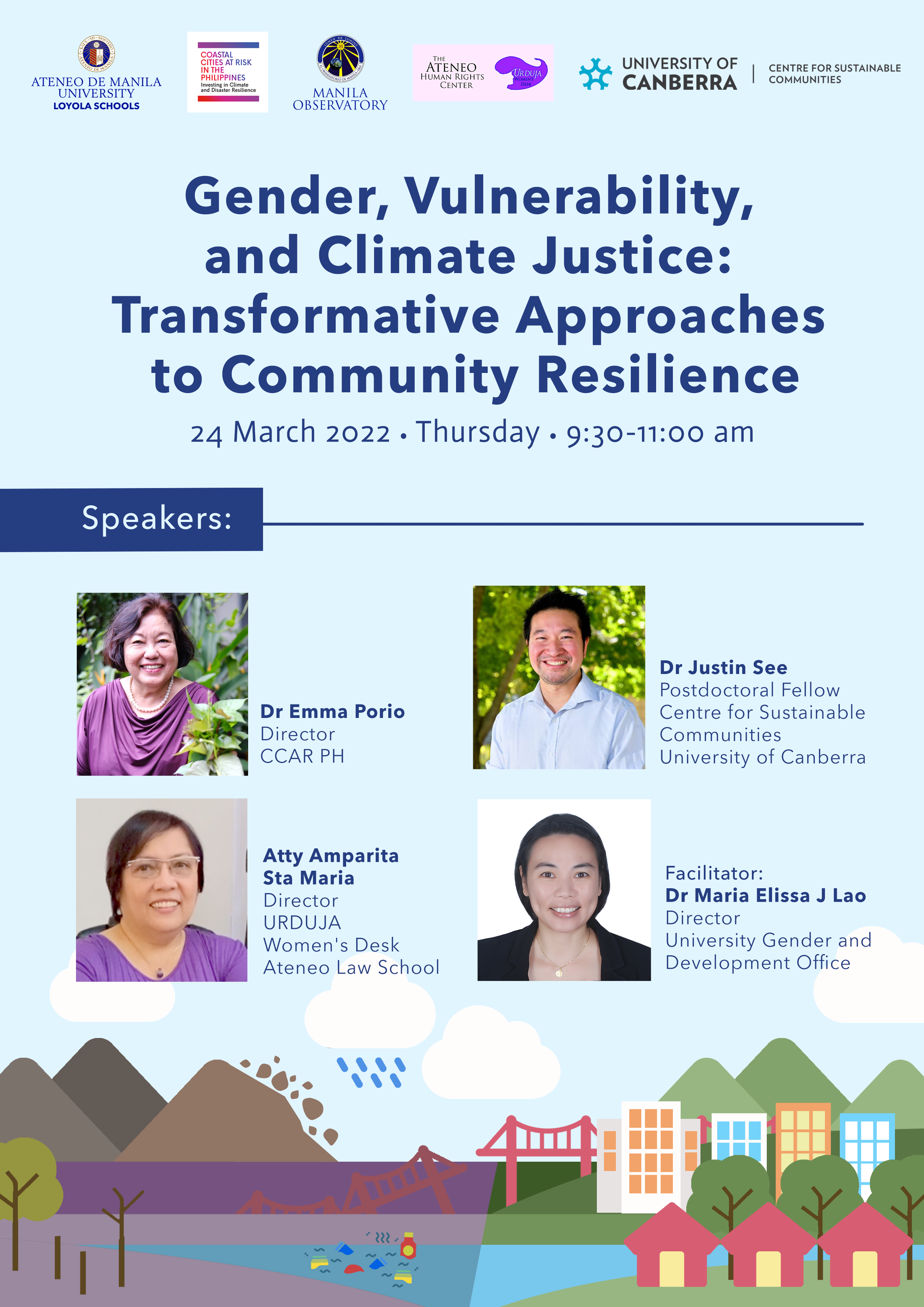poster for the Gender, Vulnerability and Climate Justice event on March 24
