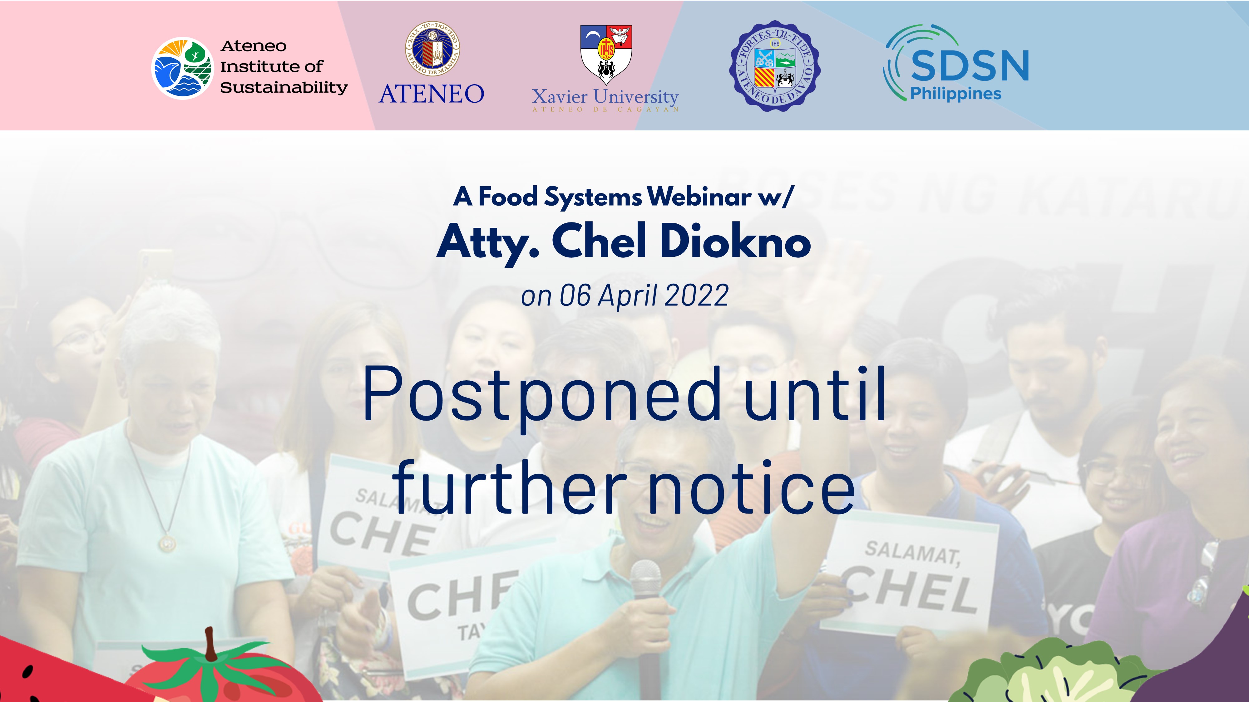 Postponement of Atty. Chel Diokno's talk on 4/6/22