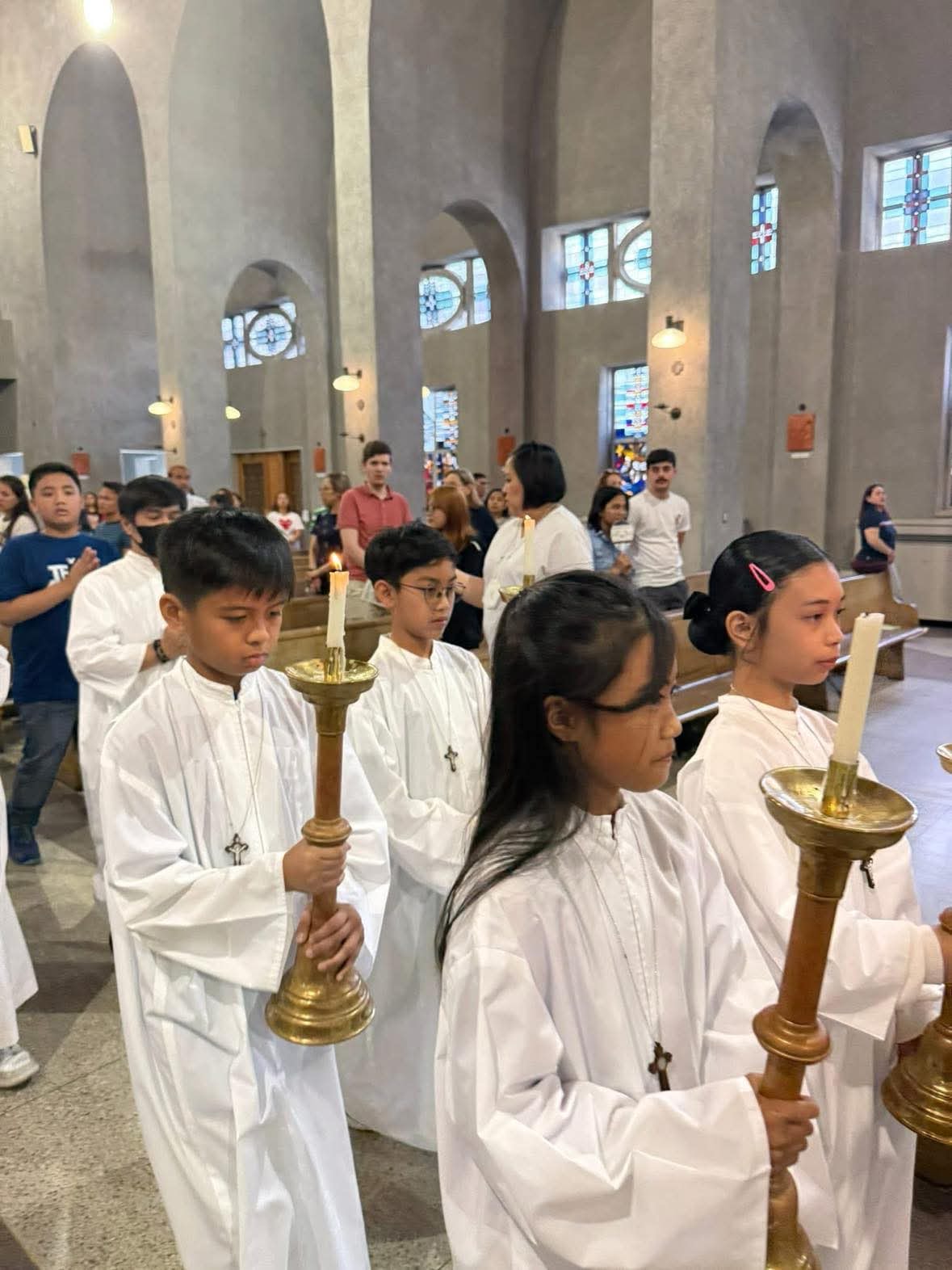 Marcus Molino (center, wearing glasses) Marcus Molino (center, wearing glasses) was blessed to serve at the holy Mass in the Assumption of Mary Cathedral (aka the Memorial Cathedral of World Peace) in central Hiroshima. The cathedral is a Jubilee Pilgrim Church. 