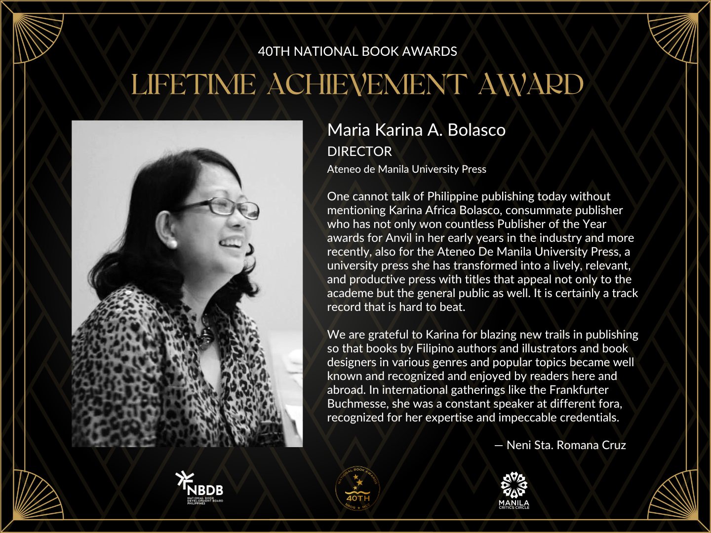 Citation from the National Book Development Board for Maria Karina Bolasco’s Lifetime Achievement Award