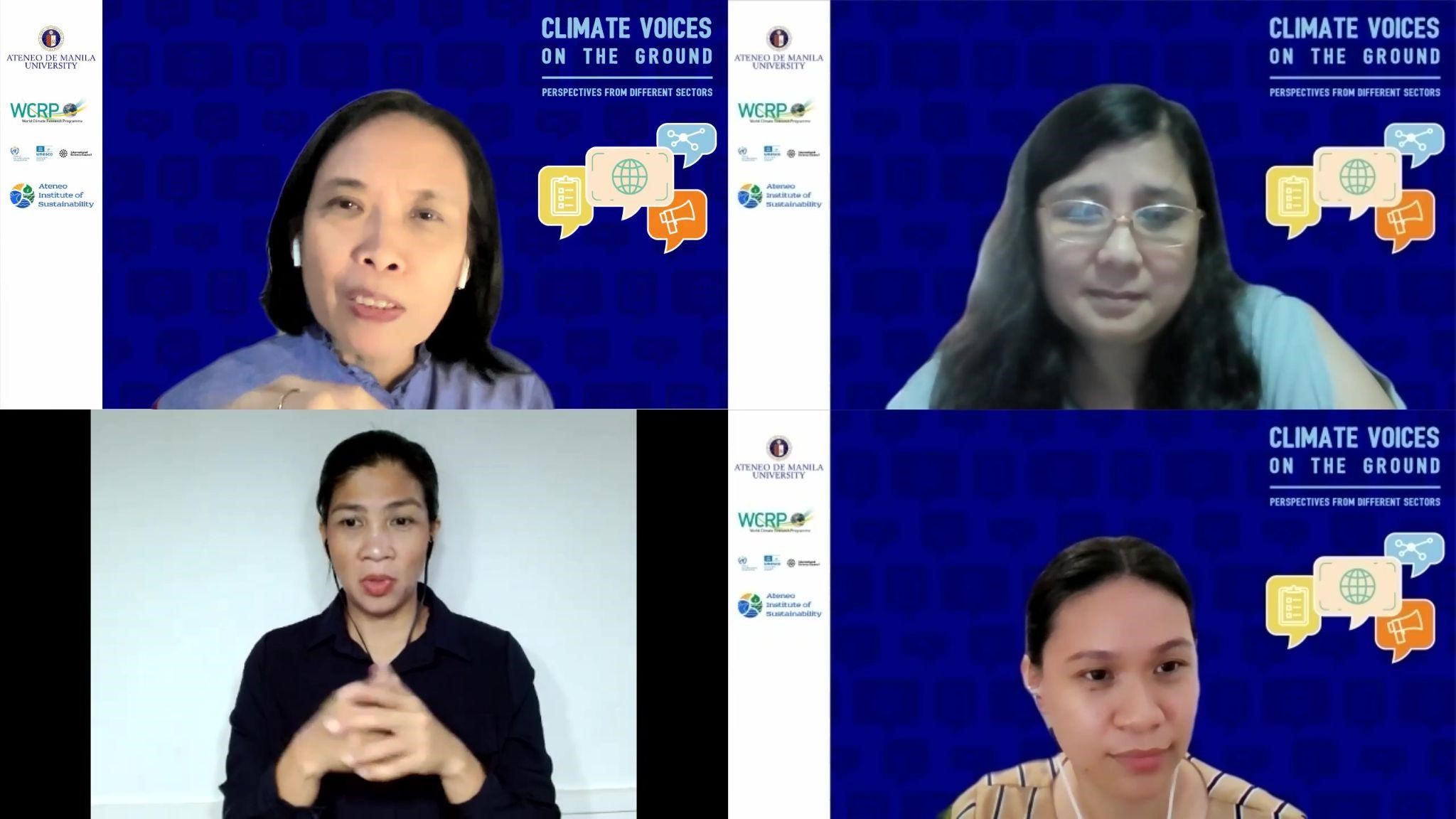 The screenshot shows Dr Cuyegkeng, Ms Cementina-Olpoc, Ms Jardeleza Mijares, and a Filipino Sign Language interpreter.