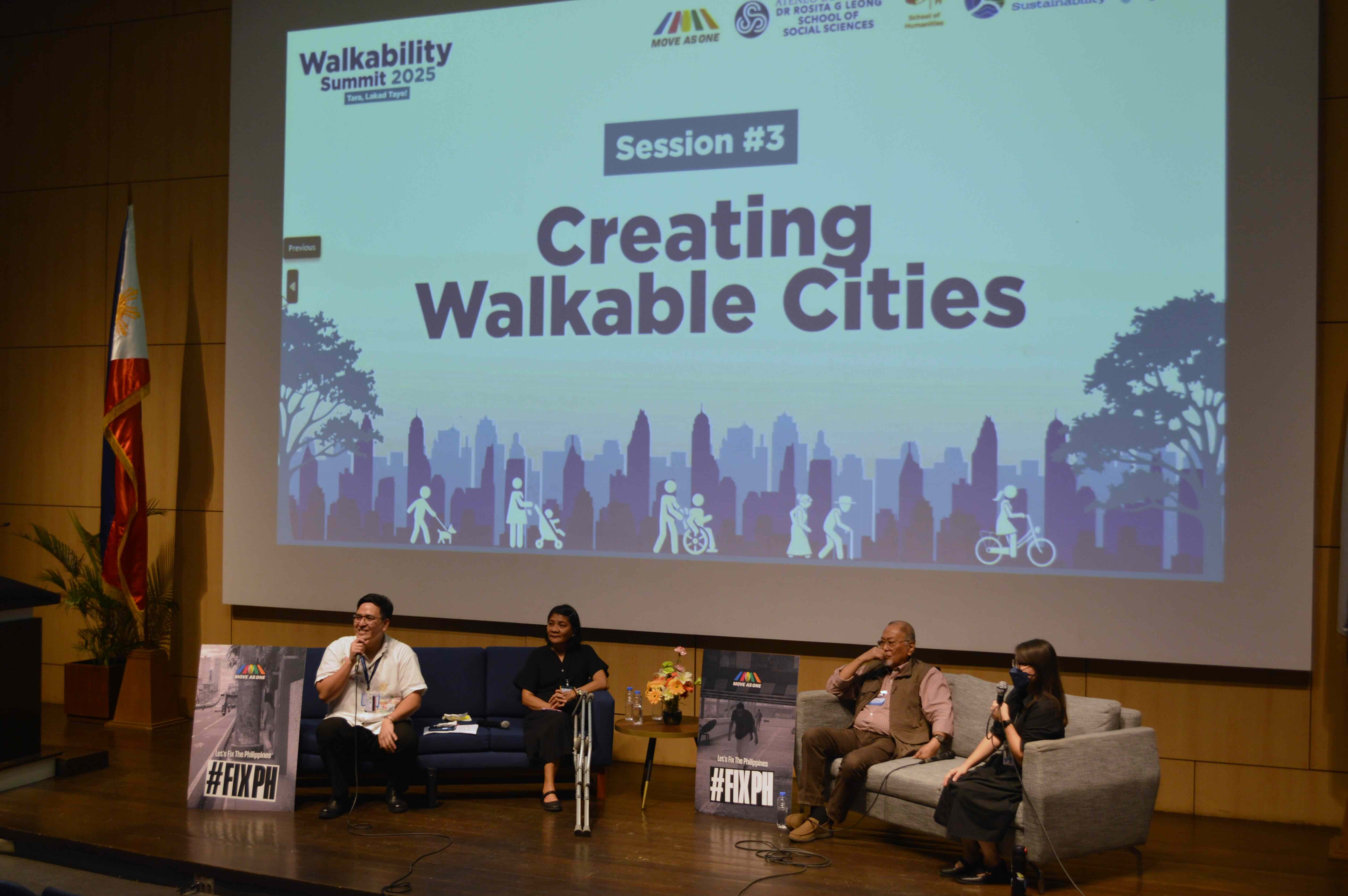 “Creating Walkable Cities” panelists Abigail Marie Favis, Maureen Ava Mata, and Nathaniel “Dinky” von Einsiedel share interdisciplinary perspectives on creating environments conducive for walking in metropolitan cities like Metro Manila. (Photo credit: Regina Ysabel Manalo)