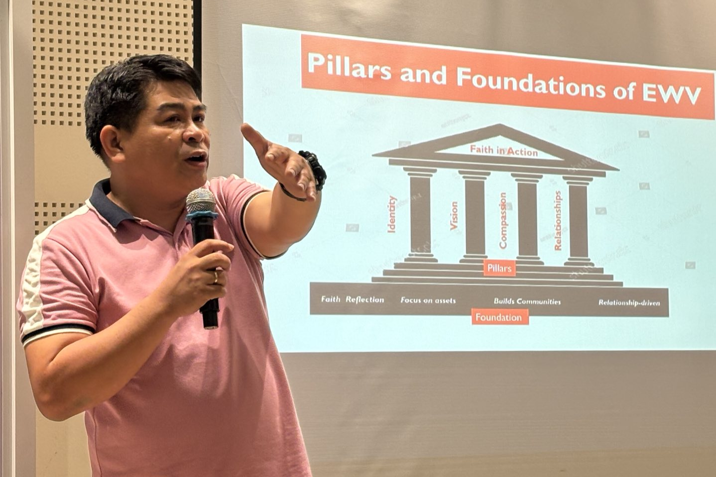 Oliver Apud, Peacebuilding and Context Adaptation Officer at World Vision Philippines, gives a presentation during the workshop at N Hotel, Cagayan de Oro City.