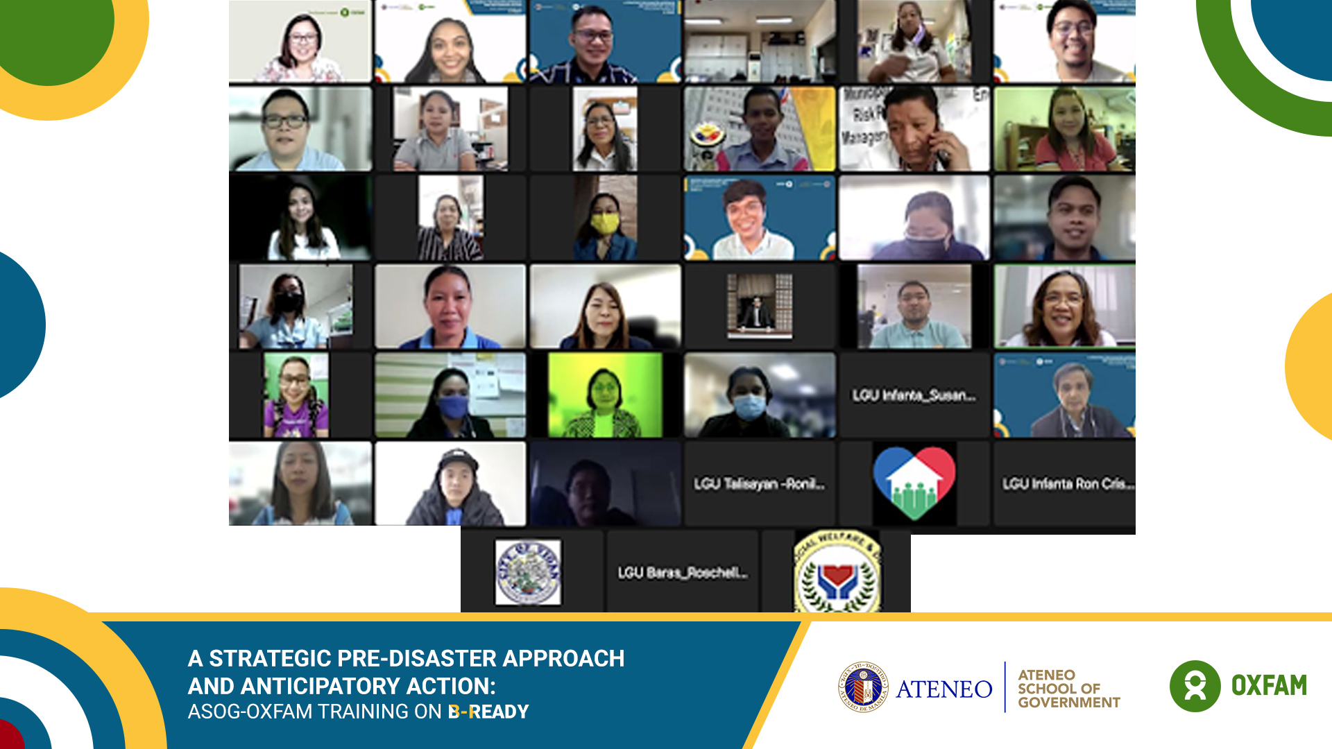 Dr. Imelda Deinla of ASOG and Ms. Maria Theresa Niña Espinola-Abogado of Oxfam Pilipinas congratulated the participants in completing their B-READY Training