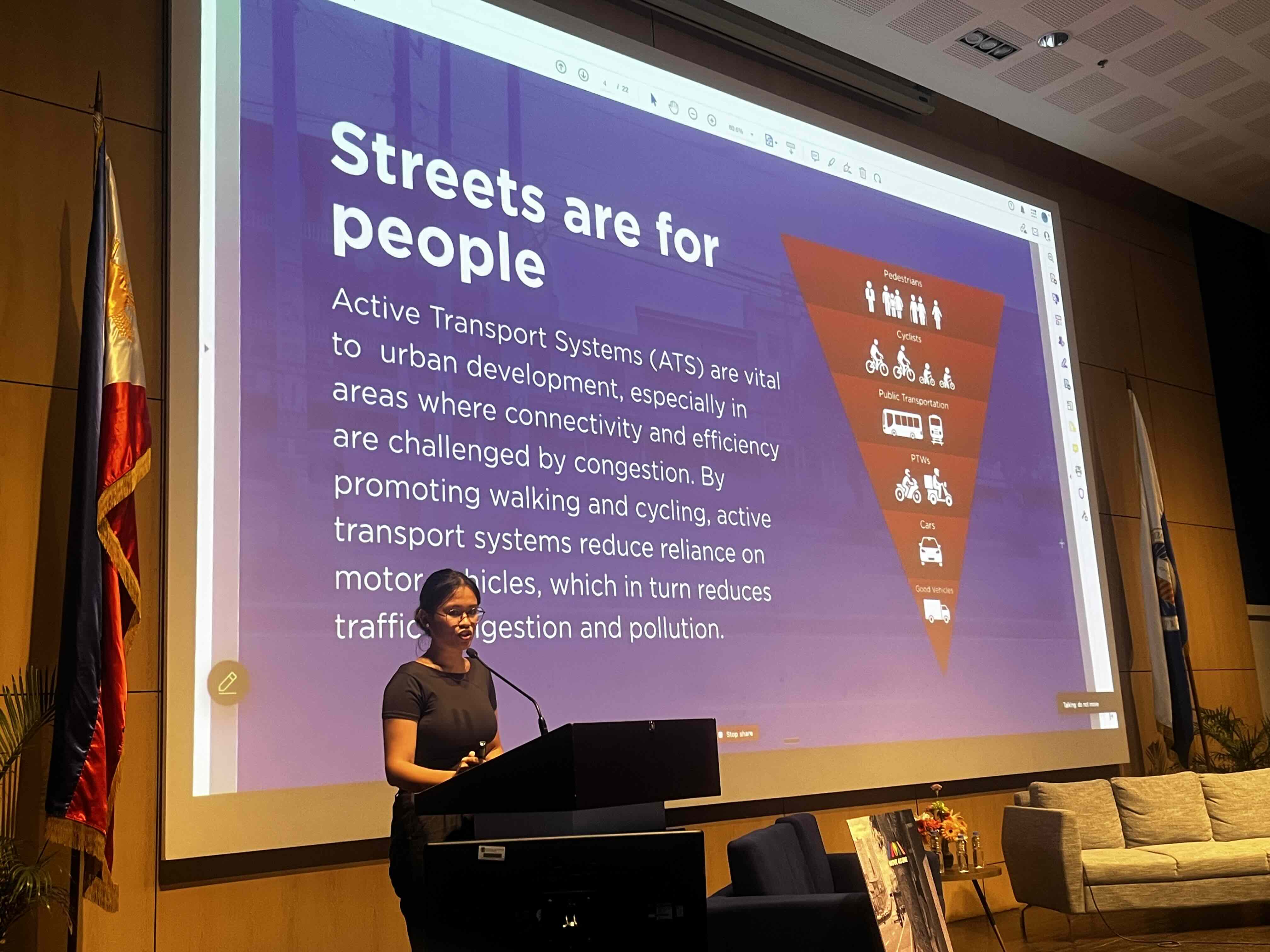 STREETS ARE FOR PEOPLE: Ar. Jana Gabrielle Ladia delves into the significance of Active Transport Systems (ATS) in urban development. (Photo credit: Theo Cacayan)