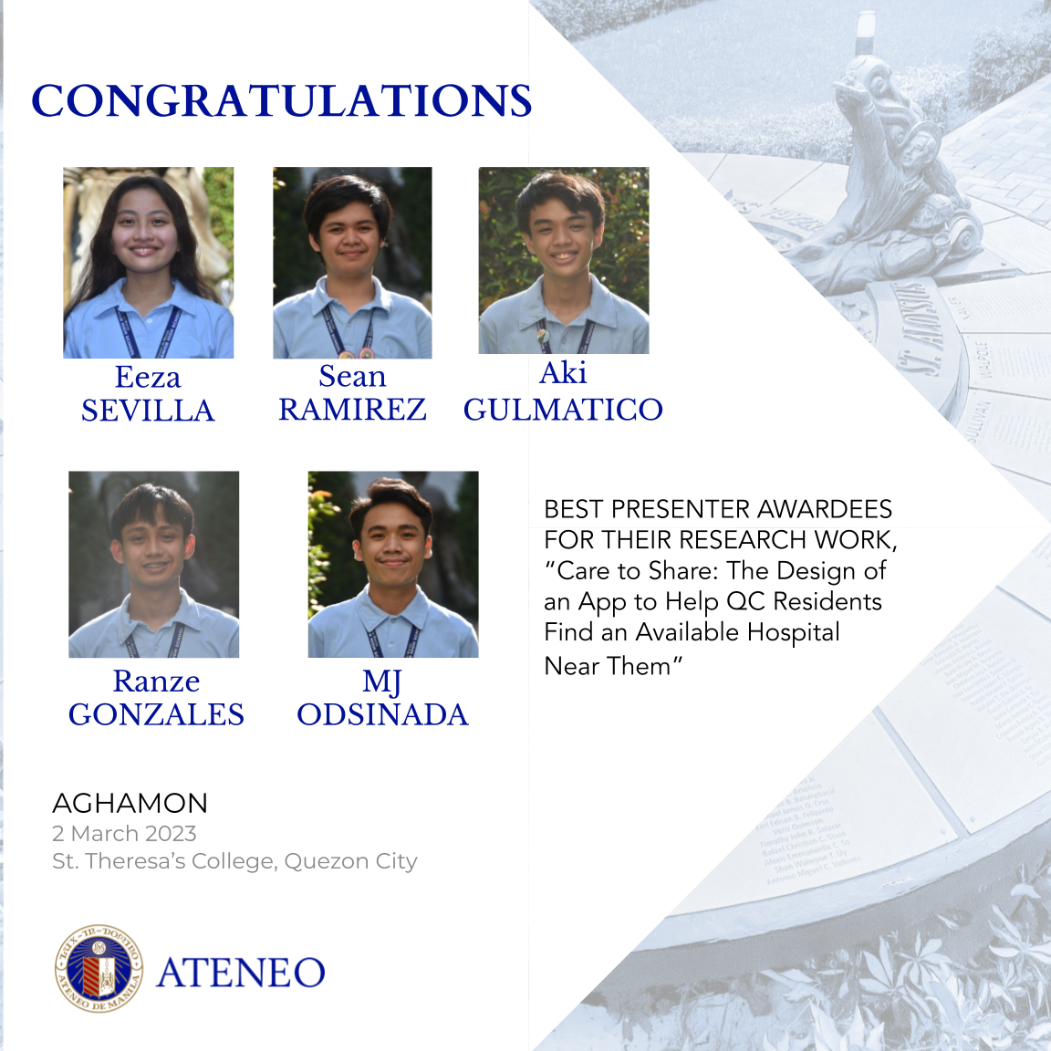 ASHS' AgHamon Best Presenter Awardees from 12-Oldcorne 