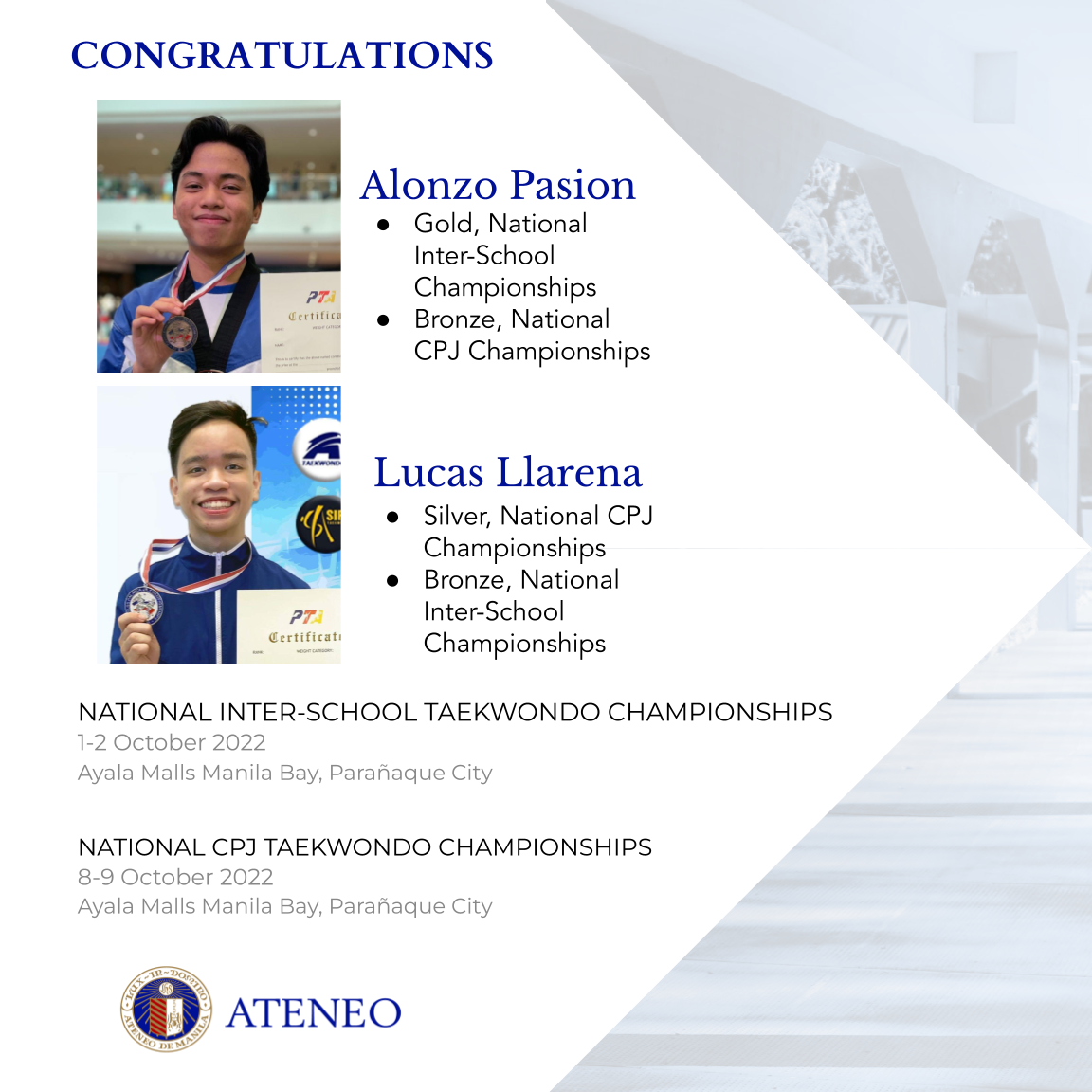 TKD medalists Alonzo Pasion and Lucas Llarena  