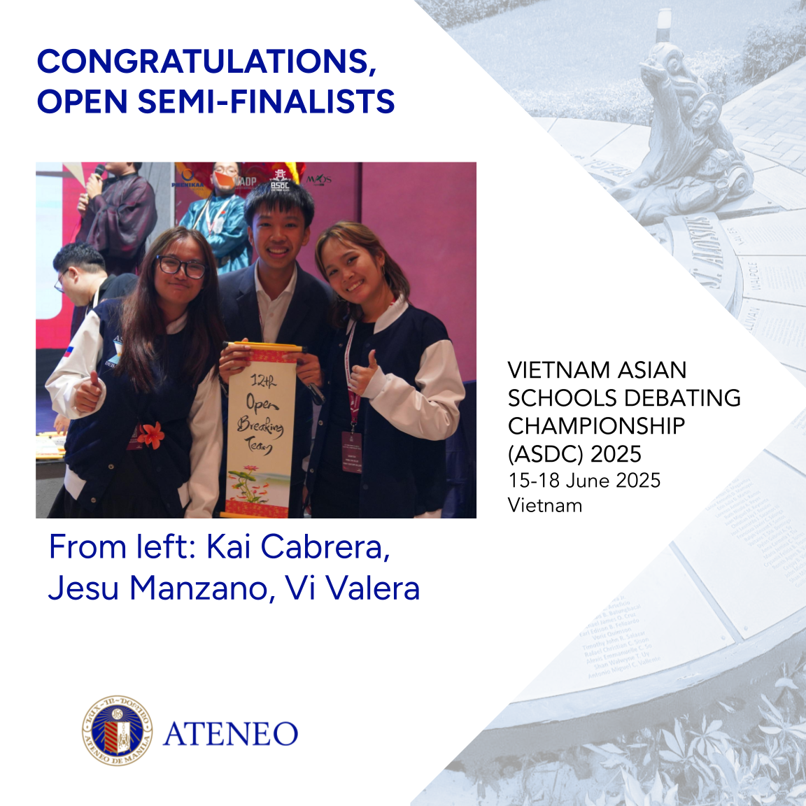 Kai Cabrera, Jesu Manzano, Vi Valera