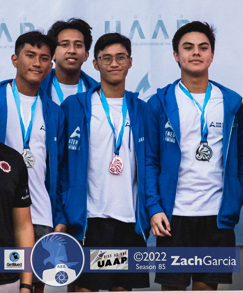 4x50 medley relay silver medalists (from left) Ethan Abu, Ilo Tondo, Emman Diaz, and Elijah Pobre  