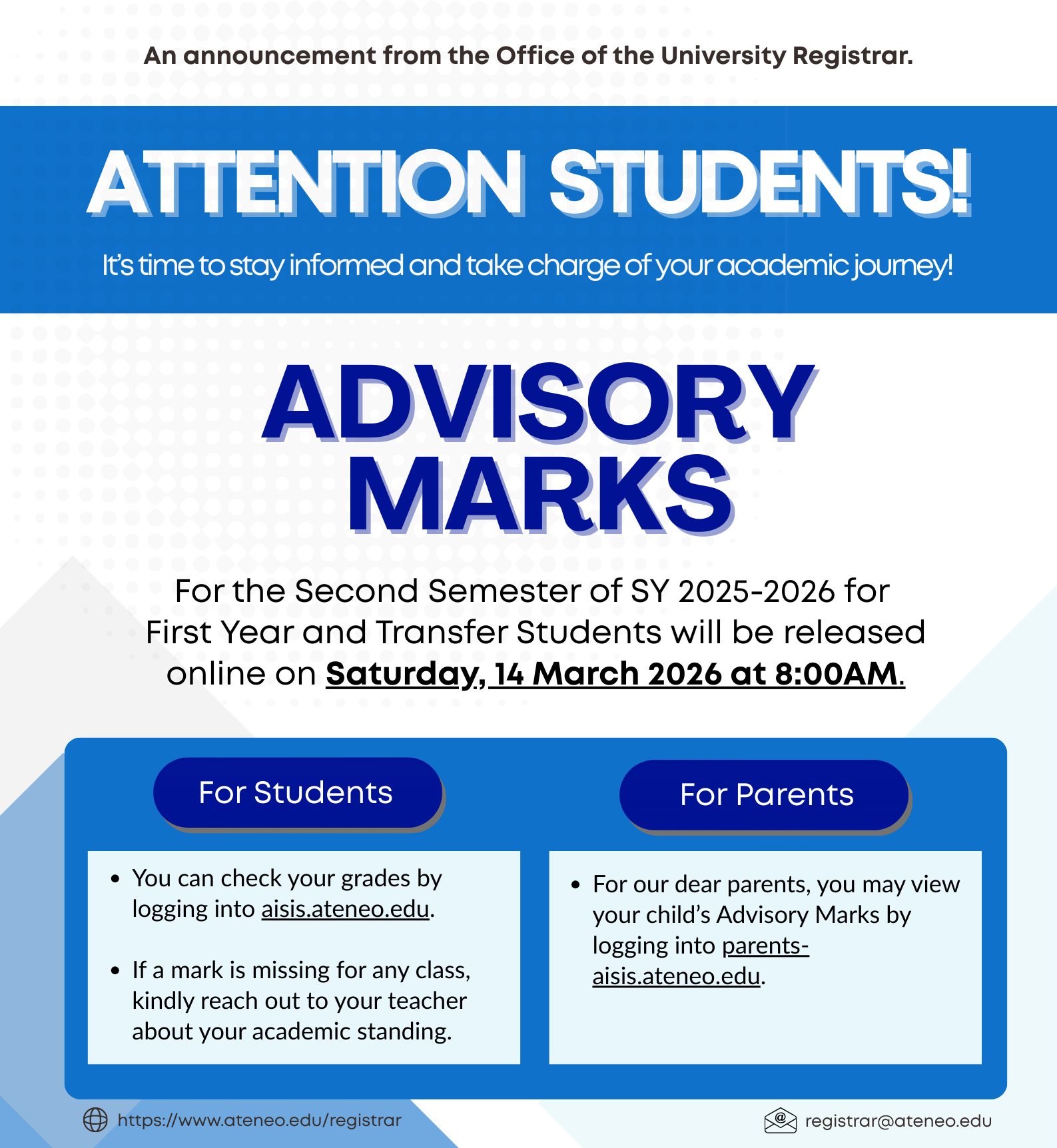 Advisory Marks for Second Semester SY 2025-2026