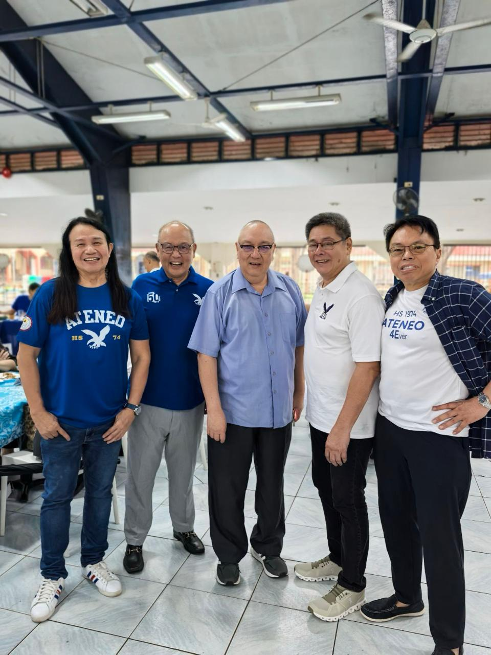 S’ 74 Joel de Jesus, Joel Lopa, Joel Limjap, and Joel Valdes with OUDAA Director Fr. Kit Bautista in the middle.