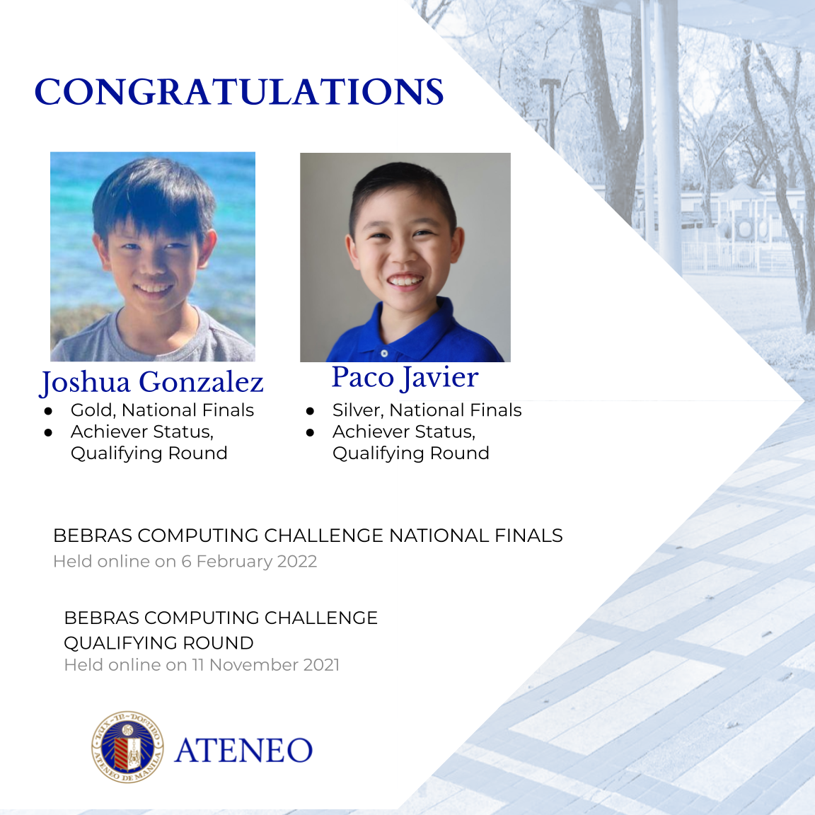Bebras awardees Joshua Gonzalez (left) and Paco Javier 