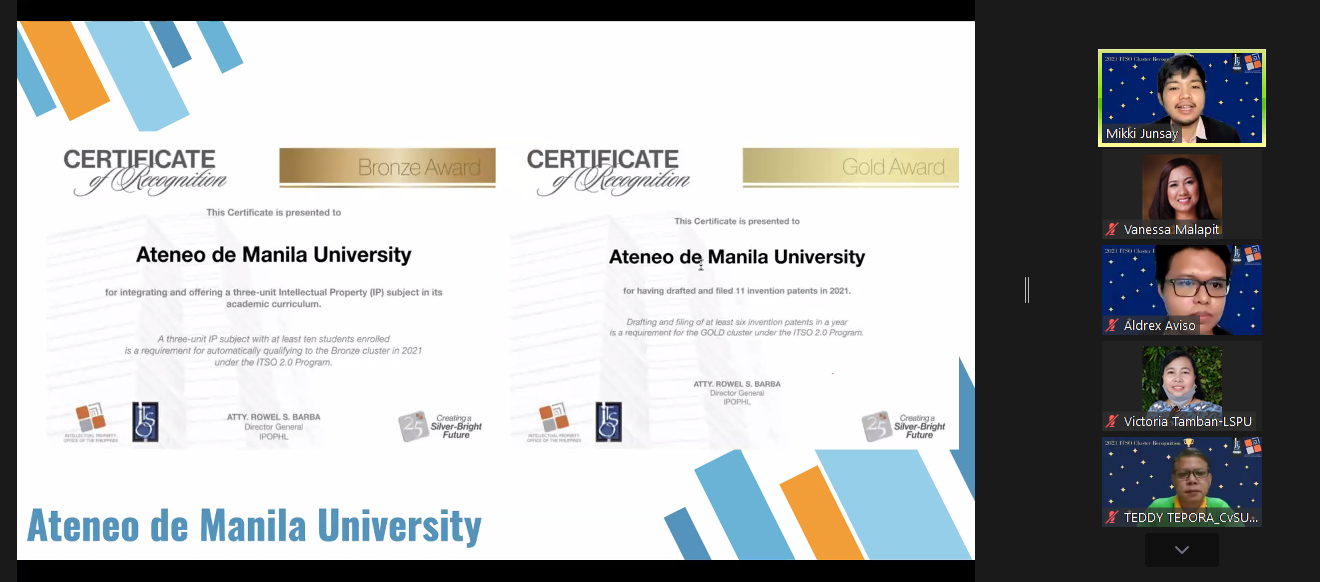 Bronze and Gold awards are presented to the Ateneo de Manila University