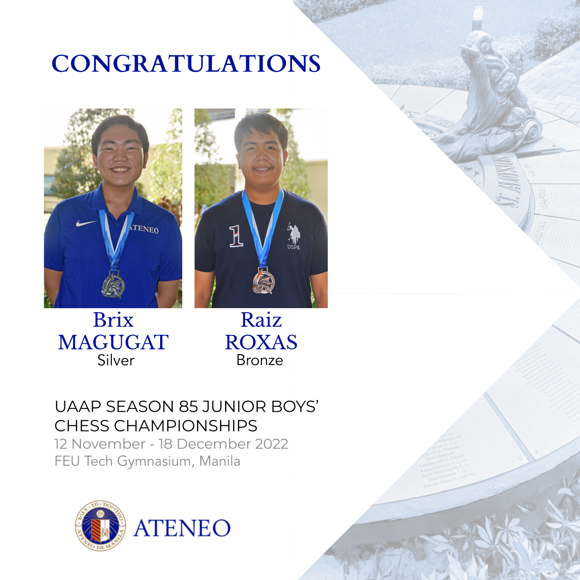 The ASHS UAAP 85 boys' chess medalists 