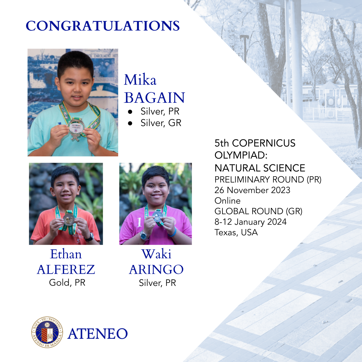 AGS medalists in the Copernicus Olympiad for Natural Science 2023-2024 