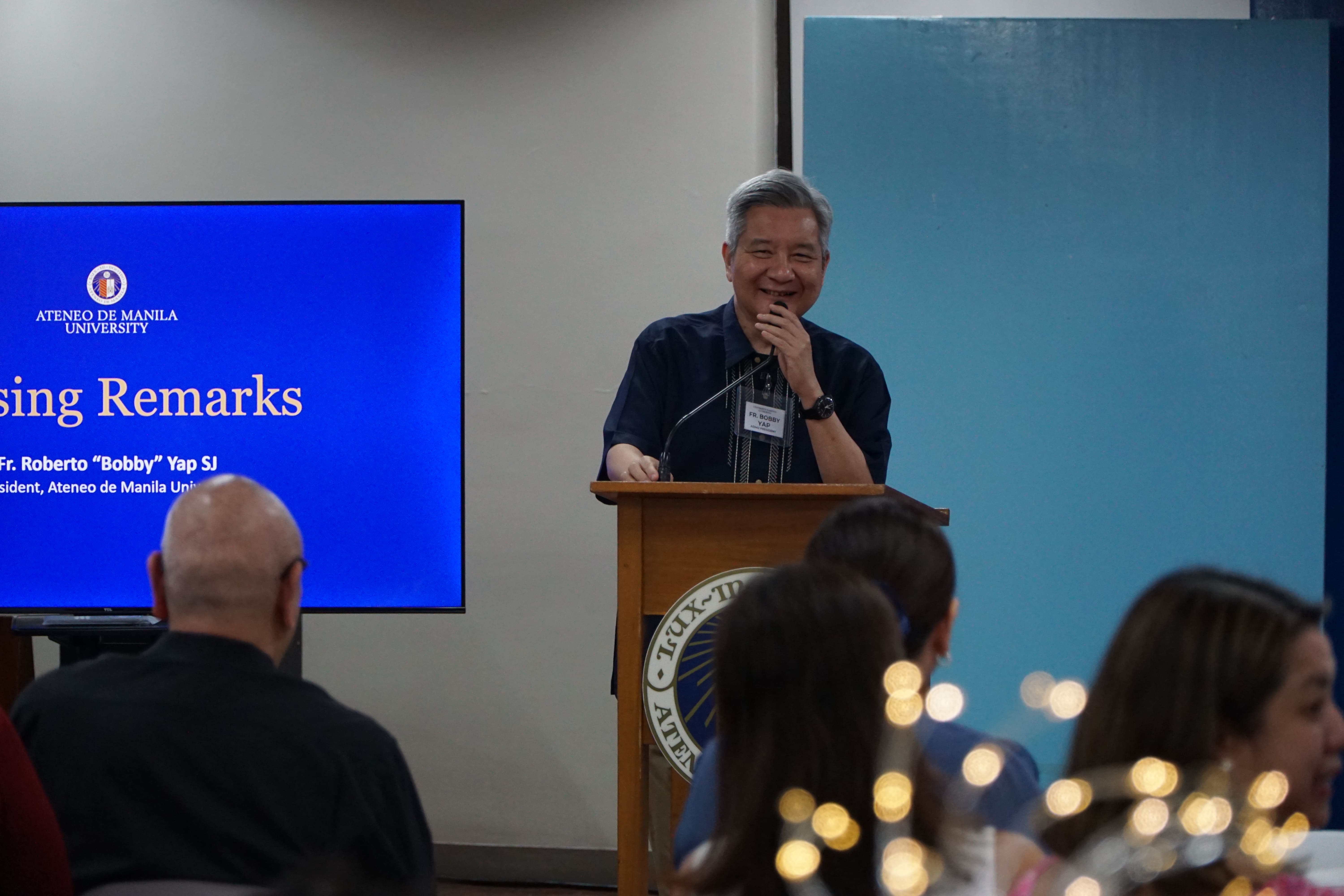 Ateneo de Manila University President Fr. Bobby Yap SJ delivers his closing remarks. 