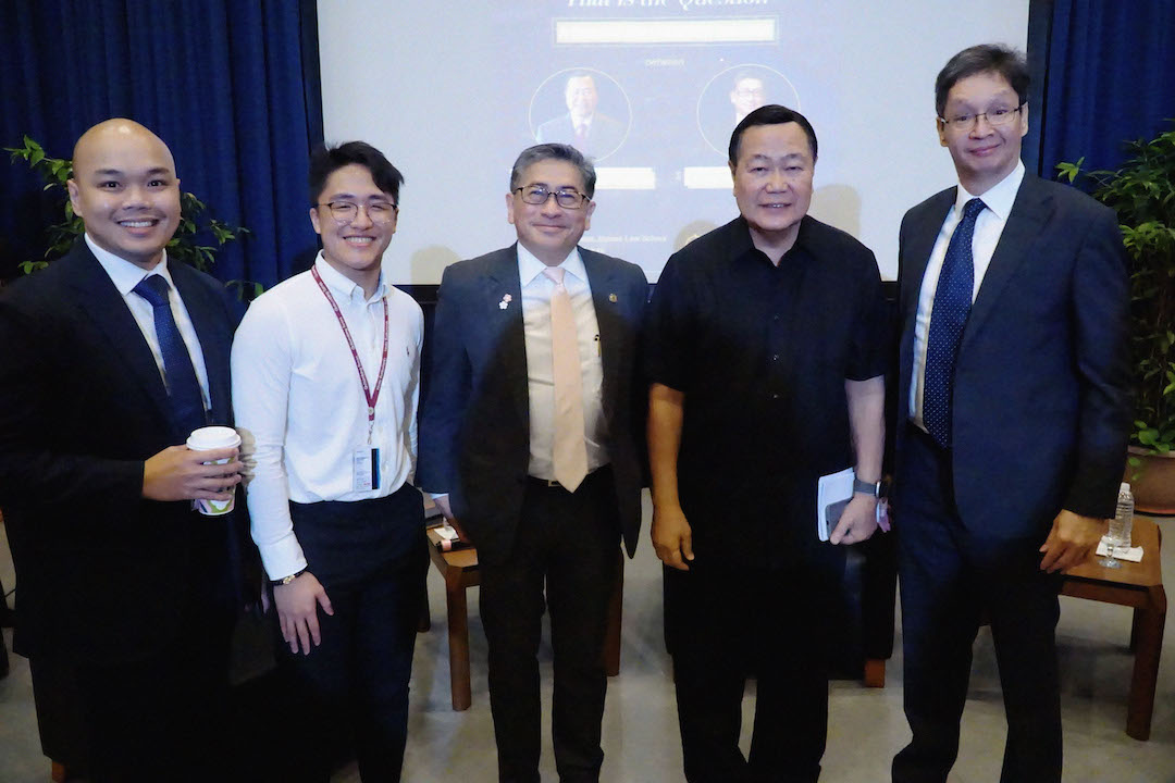 Norman R Pamisaran, External Vice President of the Ateneo Law and Liberty Circle (ALLC); Jose Lorenzo B Angeles III, President of ALLC; Atty Anthony A Abad, Ateneo Law School faculty member; Supreme Court Associate Justice Antonio T Carpio (ret.); Atty. Laurence B Arroyo, Ateneo Law School faculty member and adviser of ALLC
