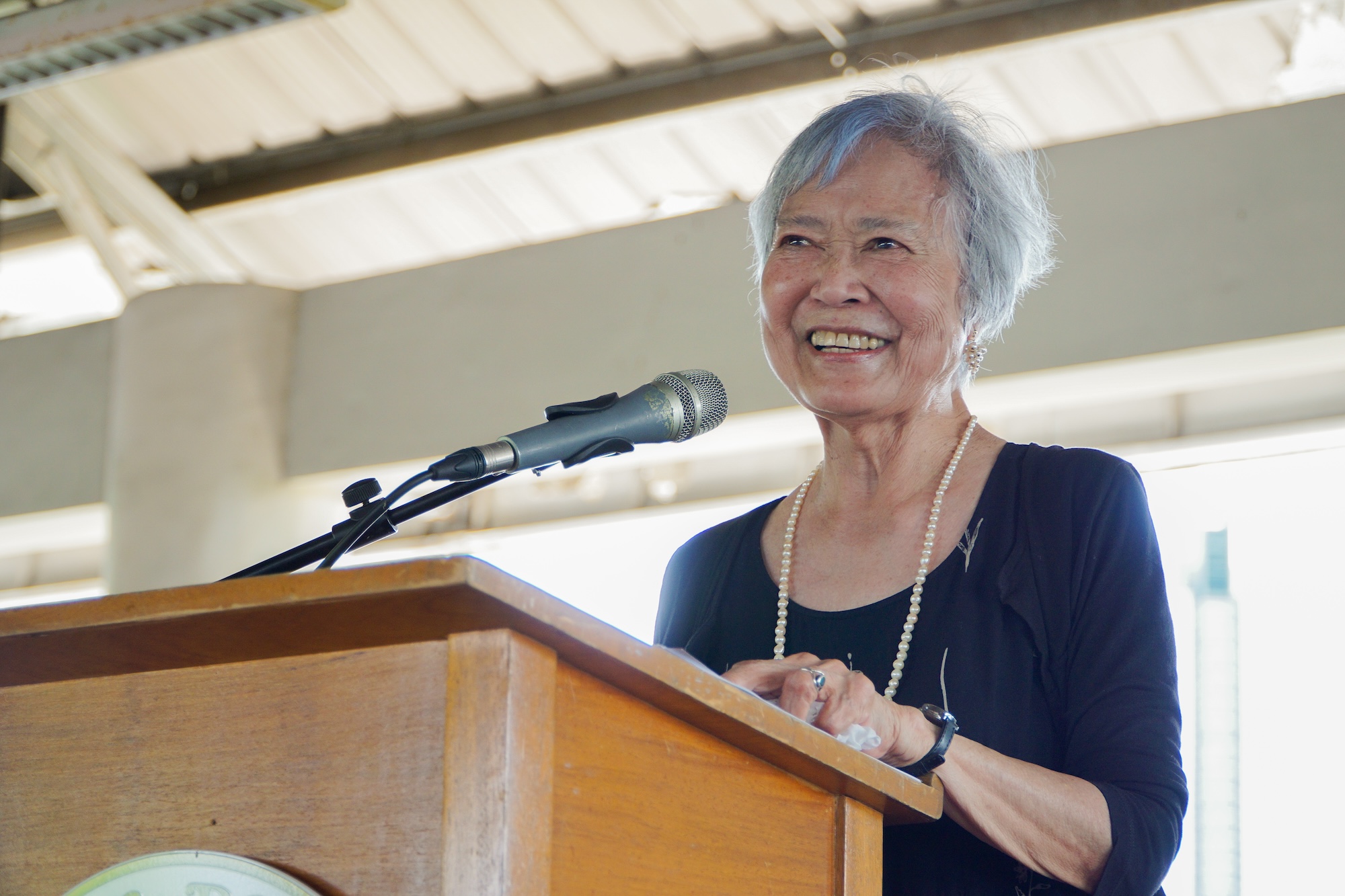 Delia D Aguilar delivering her accompanying lecture to her book’s 25th anniversary edition