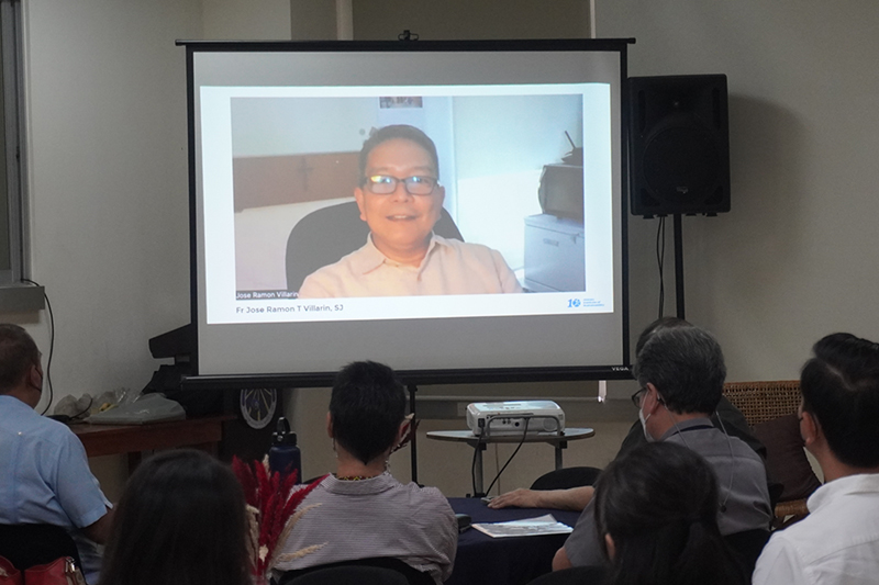 Fr Ramon Villarin, SJ delivering a video address