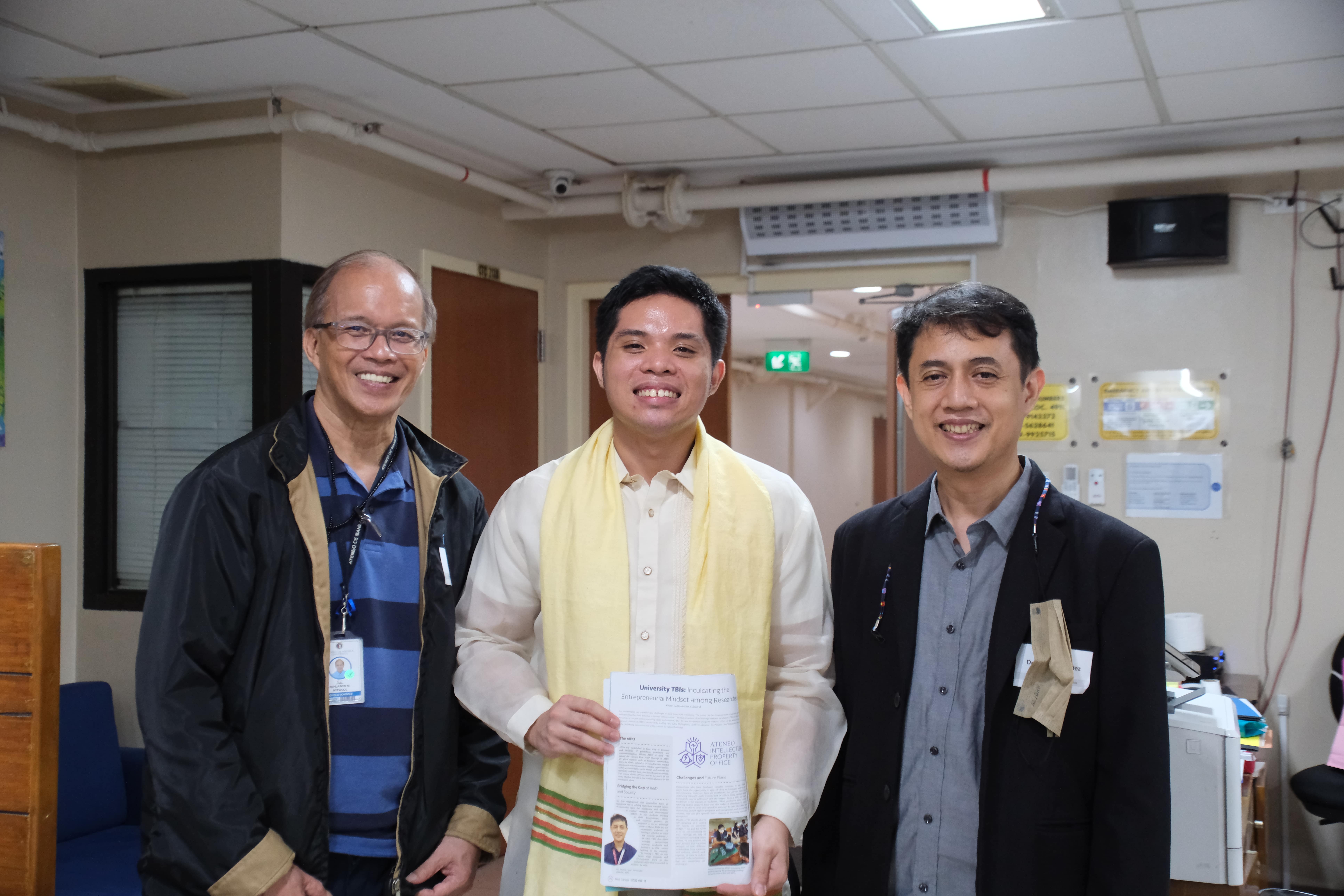 Engr. Benjamin Mirasol, Head of Commercialization and Business Incubation; Ludhovik Luiz Madrid, Leave a Nest Philippines; Dr. Proceso Fernandez, Jr., Ateneo Intellectual Property Office Director 