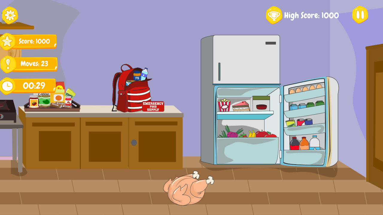 A screenshot from the videogame showing the emergency food preparation minigame