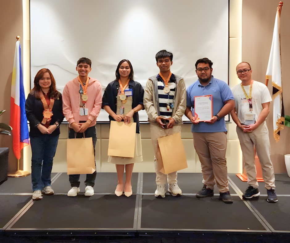 (L-R) Maria Jowelyne A Abendan (Officer-in-Charge, NCCT), Richard Hernandez, Maxine Agno, Jay Tacason, Arvin Joseph B Villamil (ASHS Coach and ASHS Aninaw Special Committee Moderator), Judy H Galleta (Project Development Officer IV, NCCT)