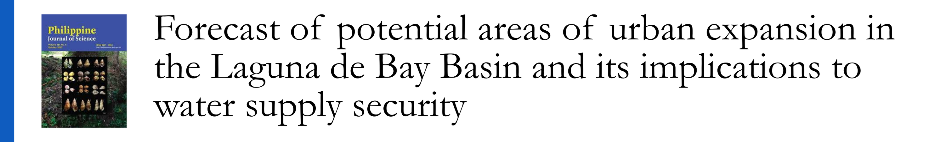 Tanganco et al 2019 - Forecast of potential areas of urban expansion in the Laguna de Bay Basin and its implications to water supply security