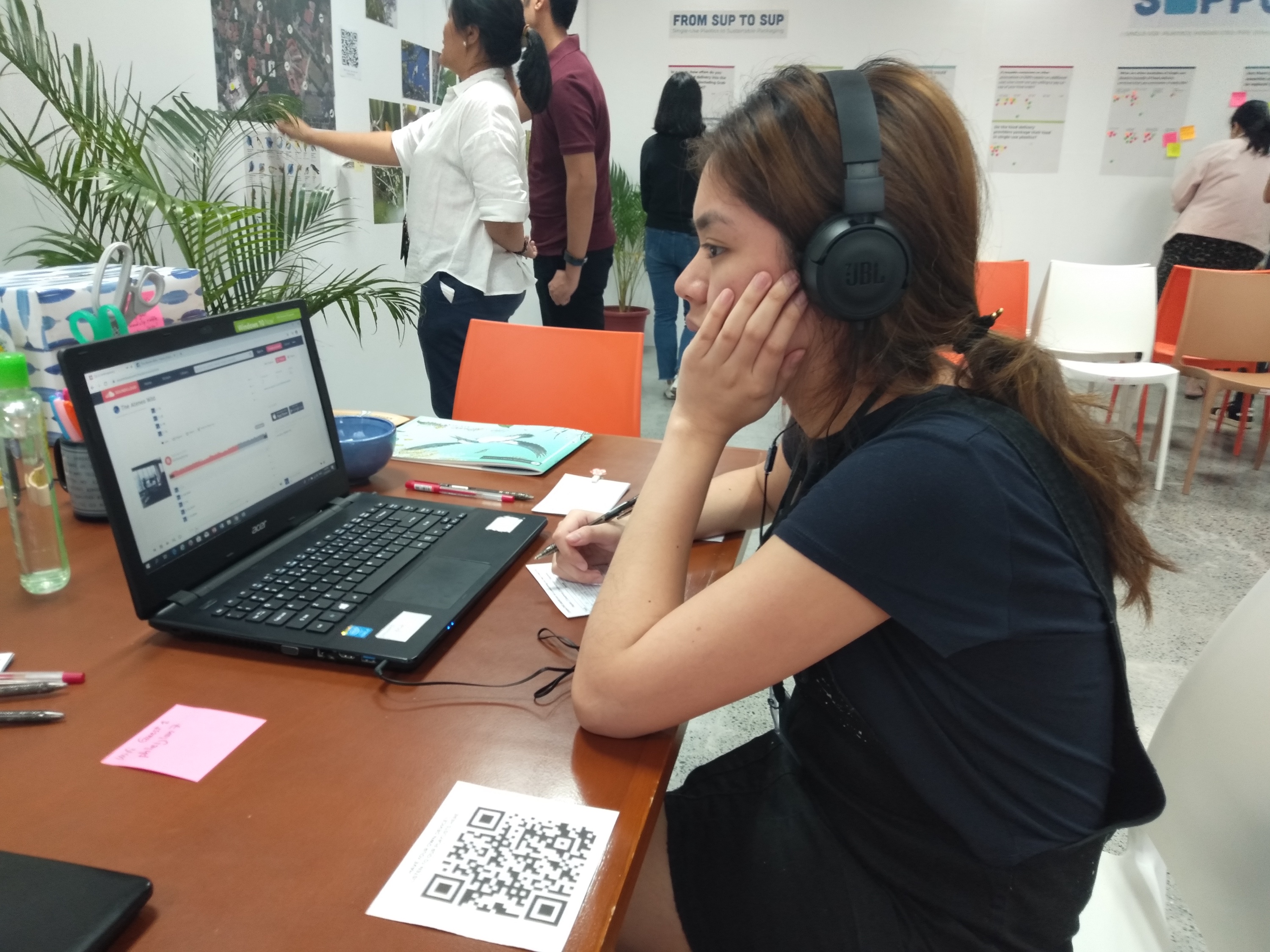 Visitors joined a game where they listened to various campus sounds and guessed what it was