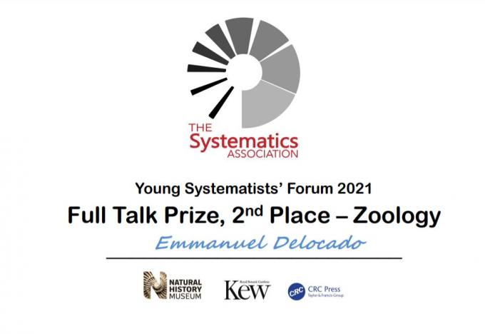 Delocado received an award from the 2021 Young Systematists' Forum for his research. 