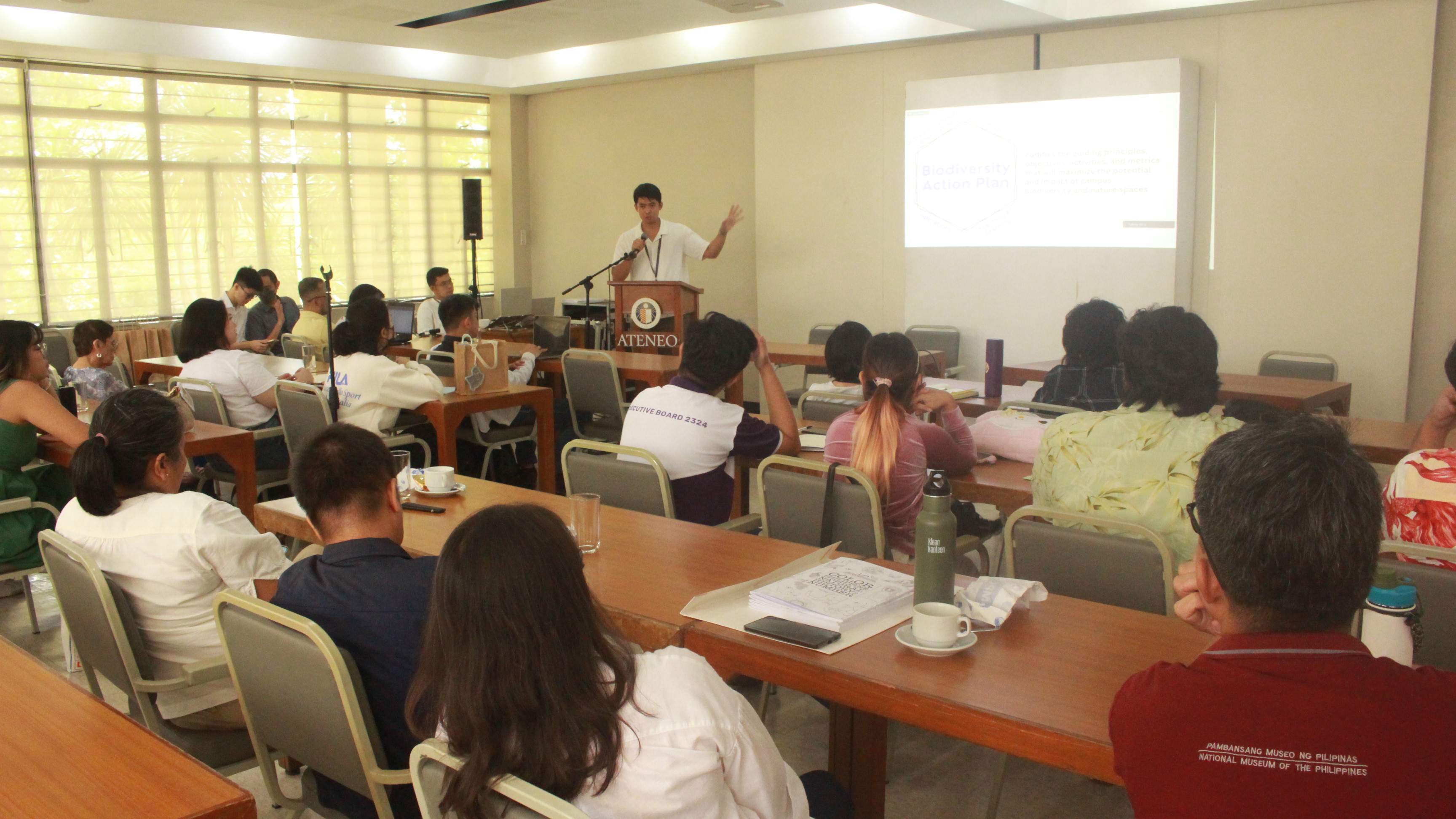  Mr. Segis Borja, Program Officer for Campus Sustainability at the Ateneo Institute of Sustainability, presented the newly crafted biodiversity action plan for the university. Photo by Emirozz Labaria.