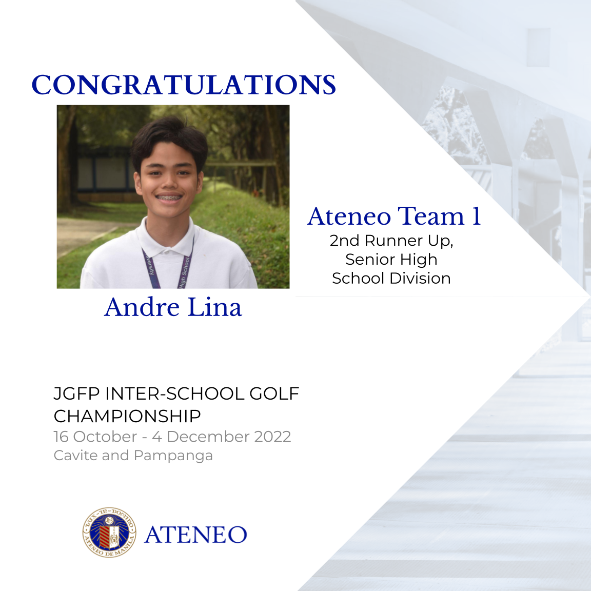 Andre Lina was the sole AJHS golfer on Ateneo Team 1 
