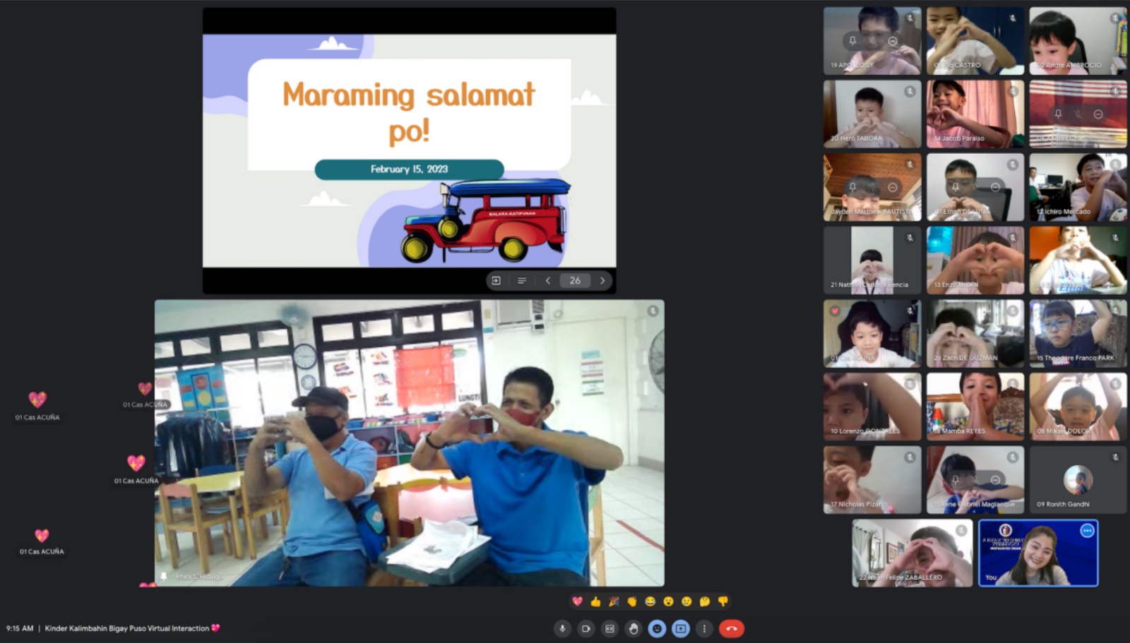 A Kinder class during its Bigay Puso Virtual Interaction with BKJODA Jeepney Drivers 