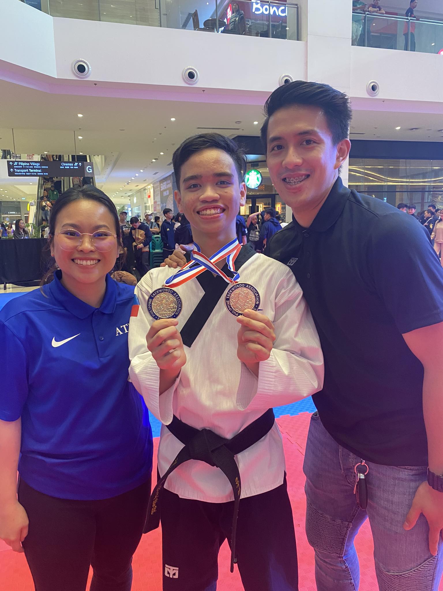 (L-R) Ardee Landrito, Lucas Llarena and Jeordan Dominguez at the 2023 Smart MVPSF National Poomsae Taekwondo Championships