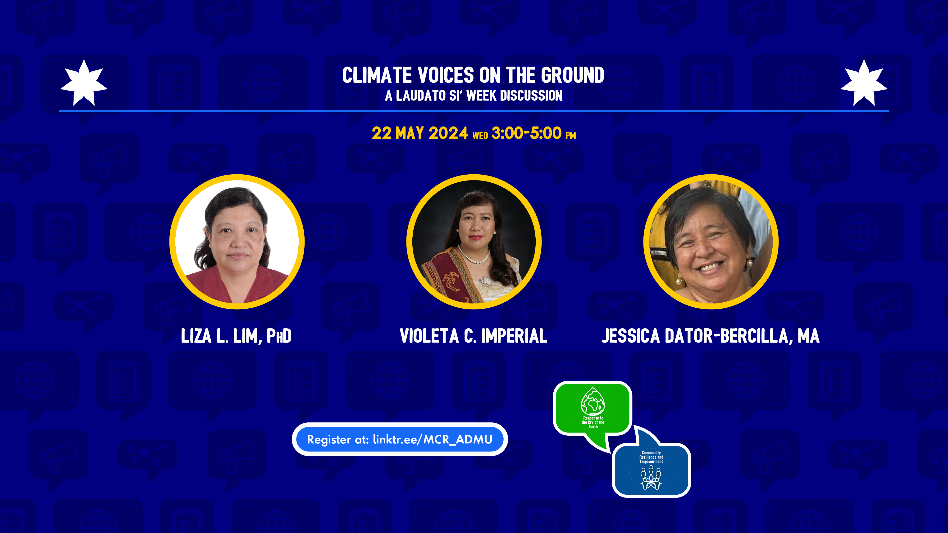 Spread shows the speaker line-up of the Laudato Si' Week discussion, organized by the MCR-ADMU Regional Hub