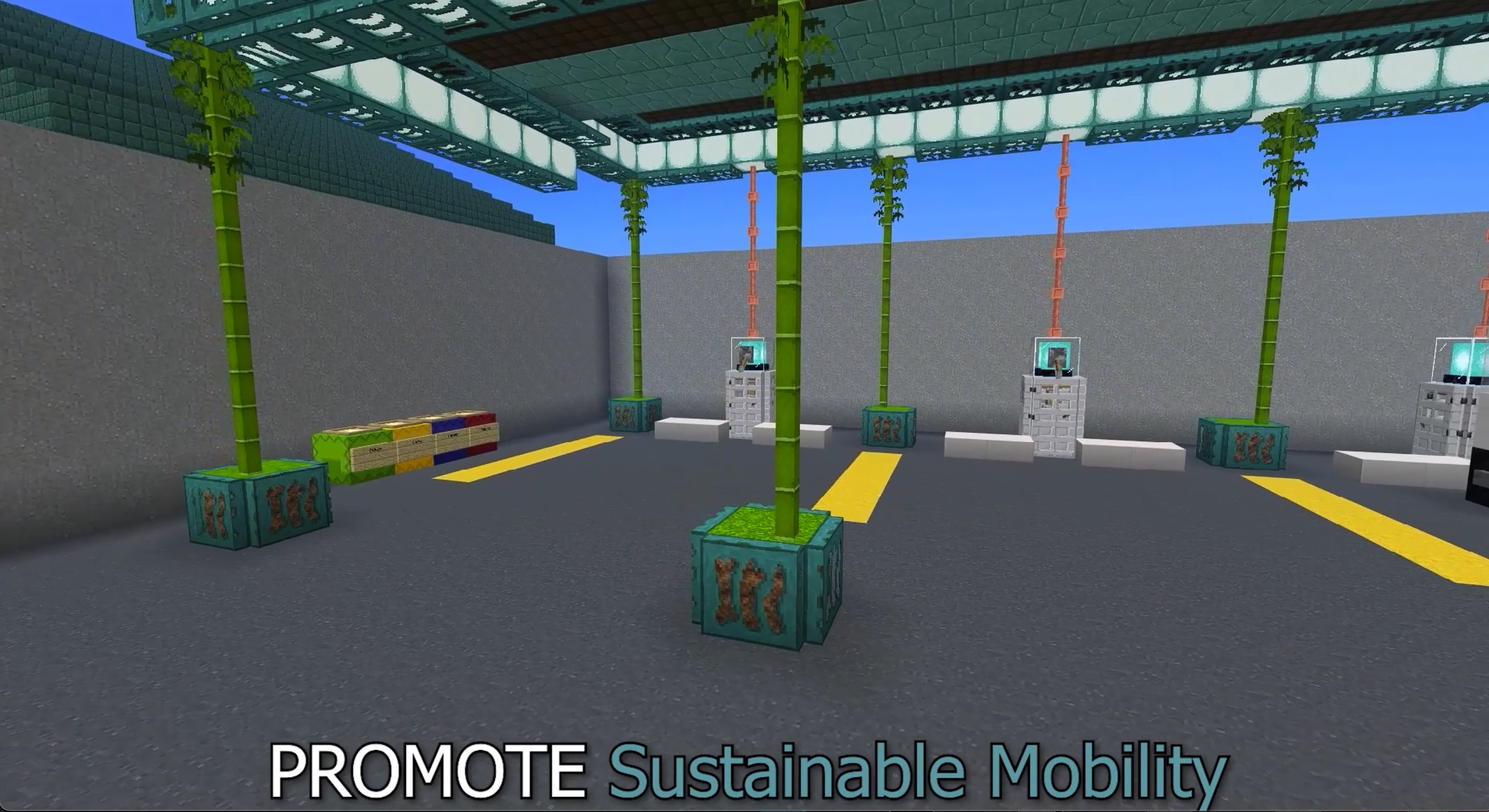 Screenshot showing an e-trike and e-jeep terminal (note the bamboo posts)  