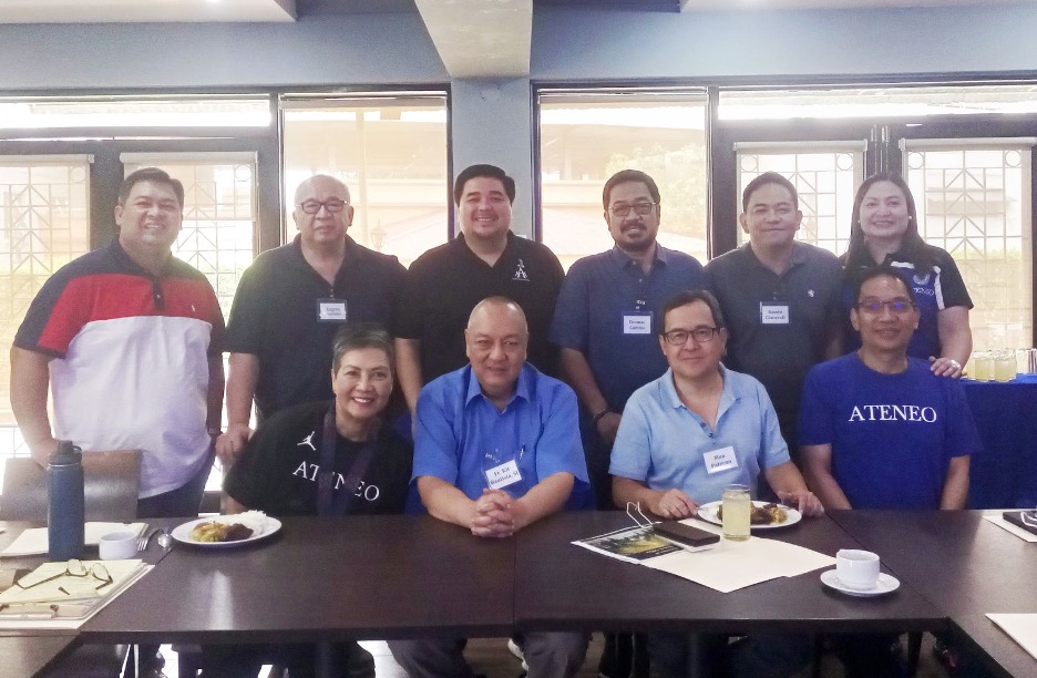 Members of the AdMU-Alumni Council, led by Fr  Kit (seated, second from left), at their first meeting in April 2023.