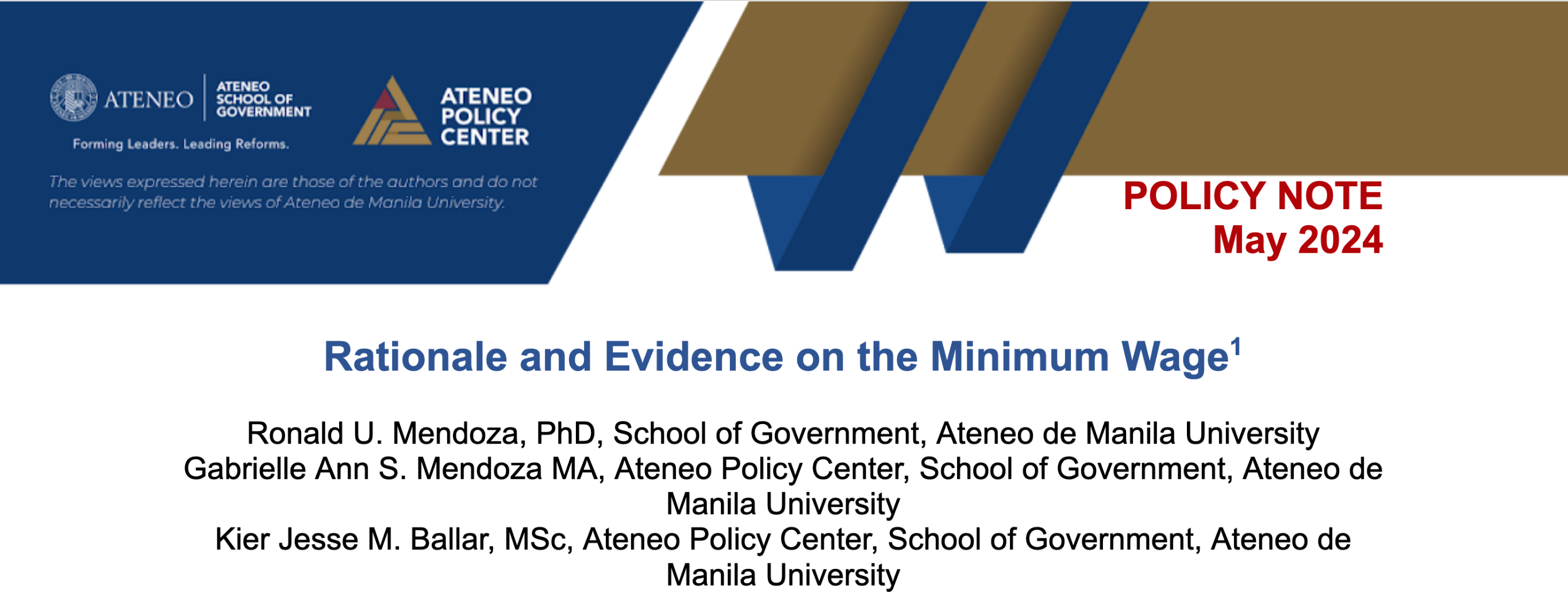 Ateneo Policy Center publishes new policy note on Rationale and Evidence on the Minimum Wage