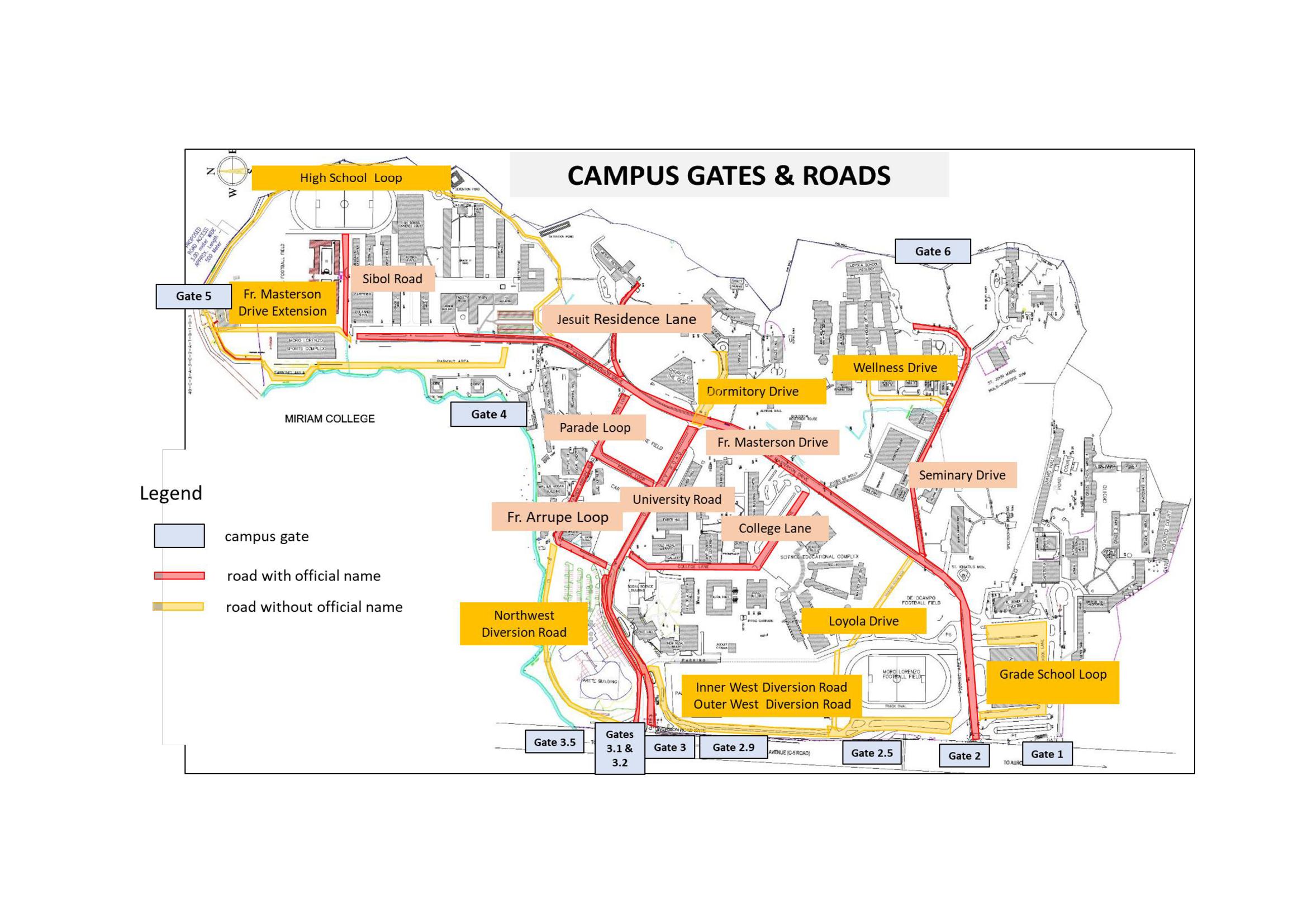 Loyola Heights campus road and gate names
