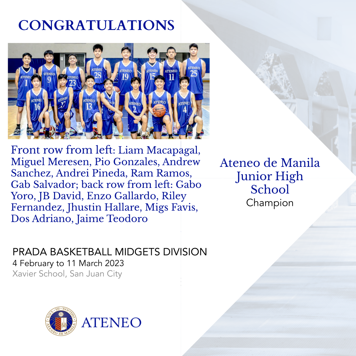 PRADA basketball champions of the Midgets division