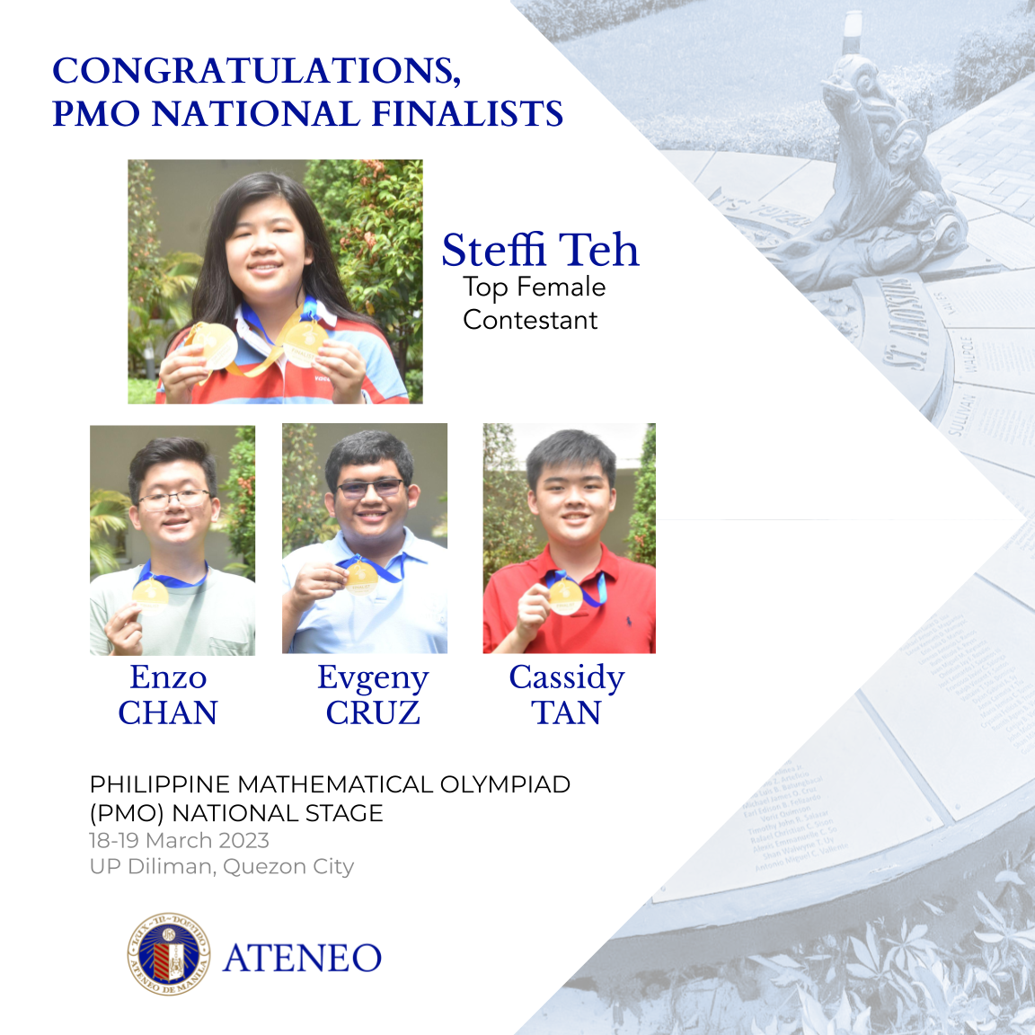 Four ASHS mathletes are PMO National Round finalists, including Top Female Contestant Steffi Teh. 