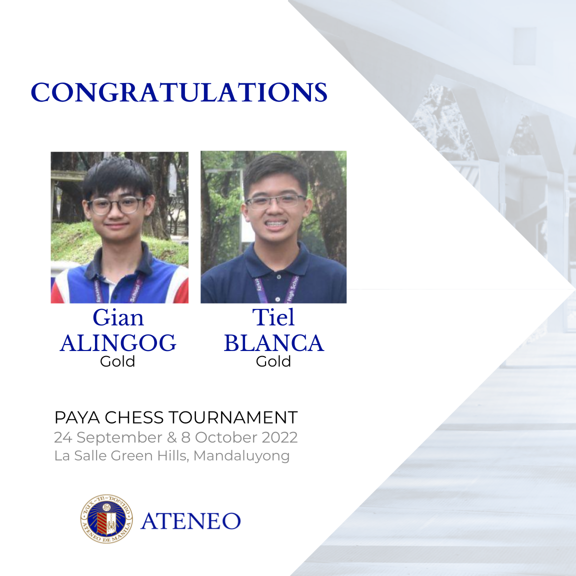PAYA chess gold medalists Gian Alingog and Tiel Blanca 
