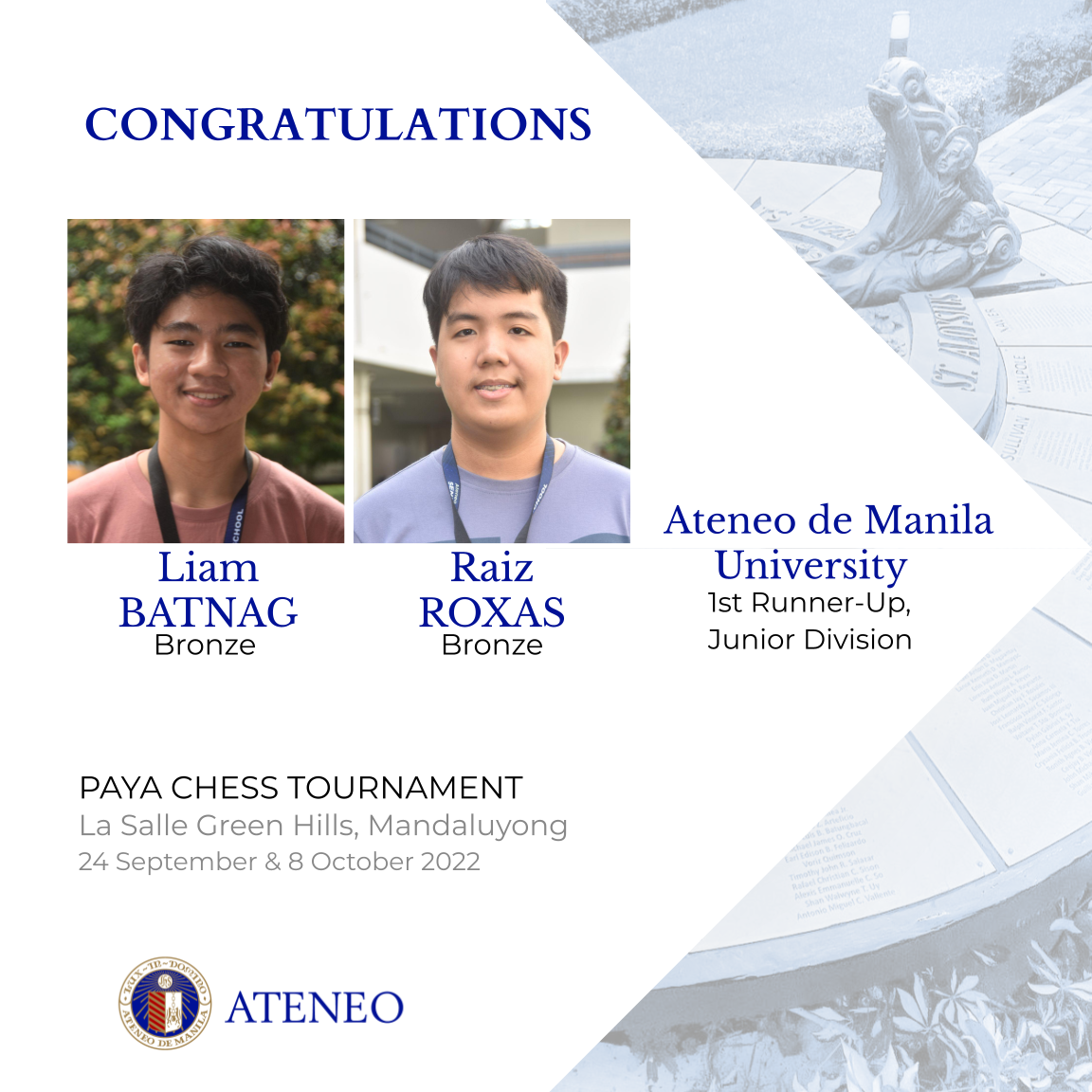 PAYA chess bronze medalists Liam Batnag and Raiz Roxas 