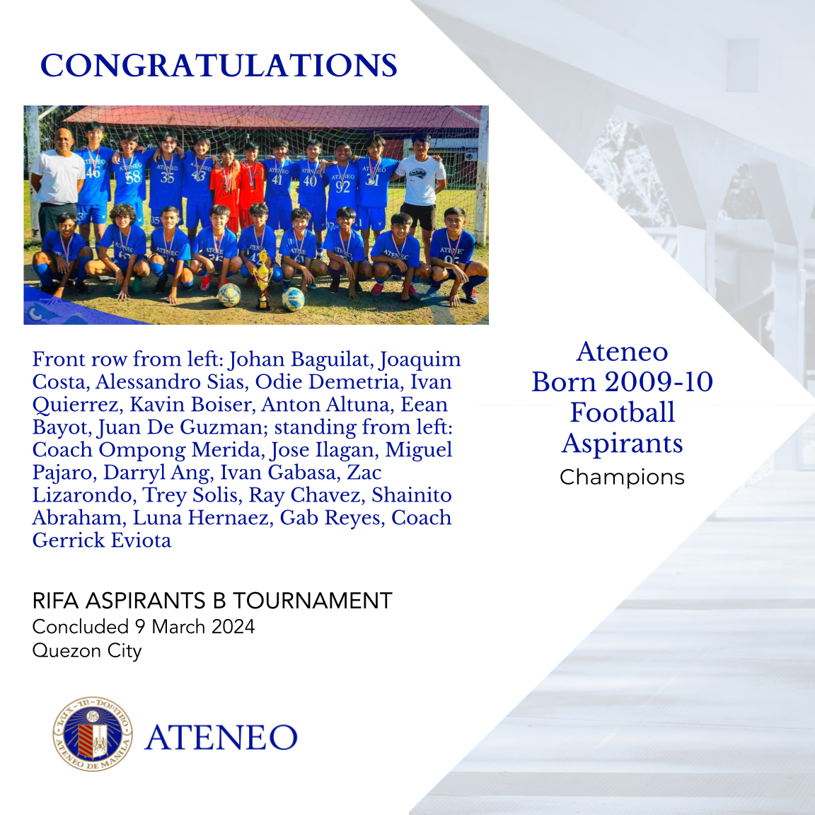 The RIFA Aspirants B champs 