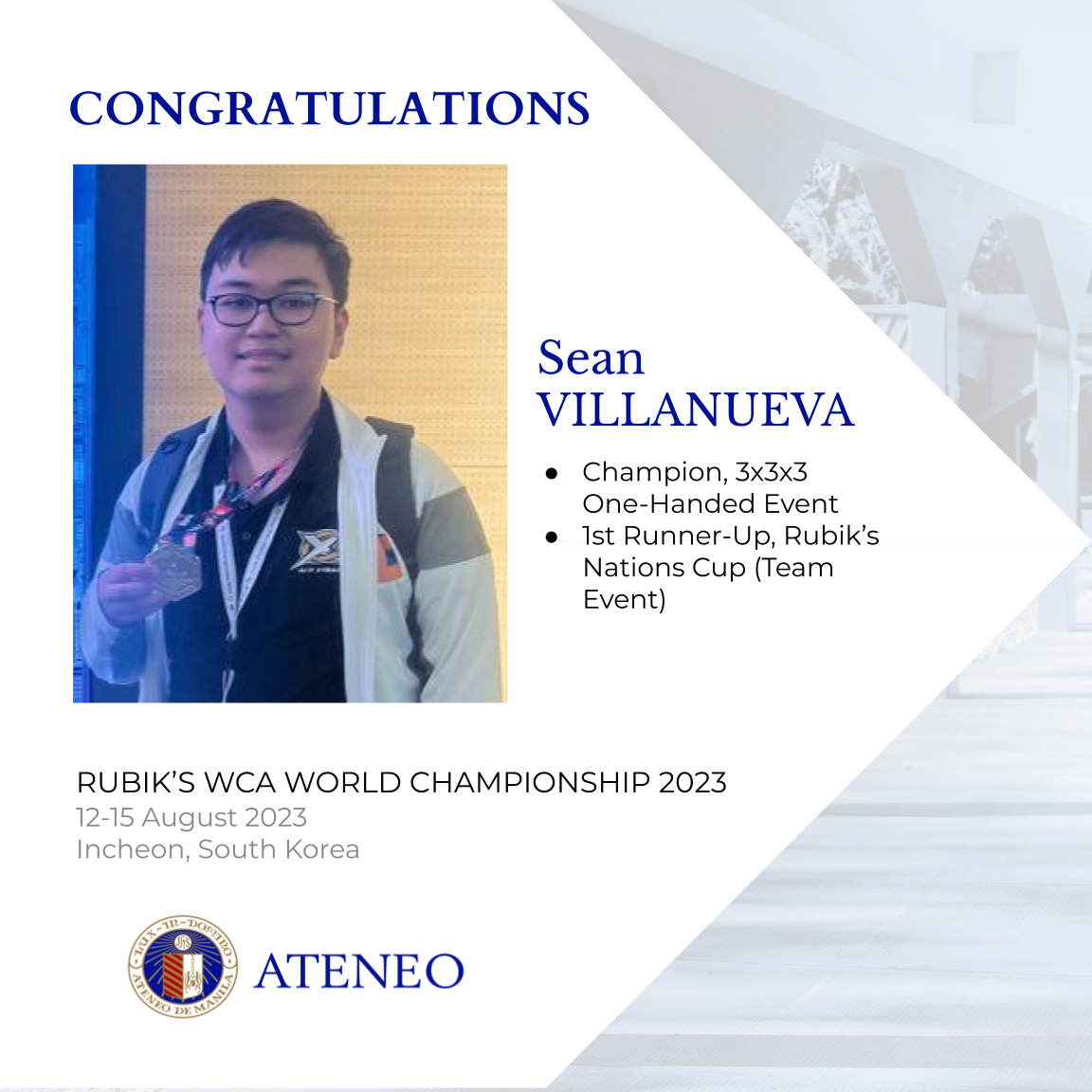 World champion Sean Villanueva is a Grade 10 student in Ateneo de Manila Junior High School.