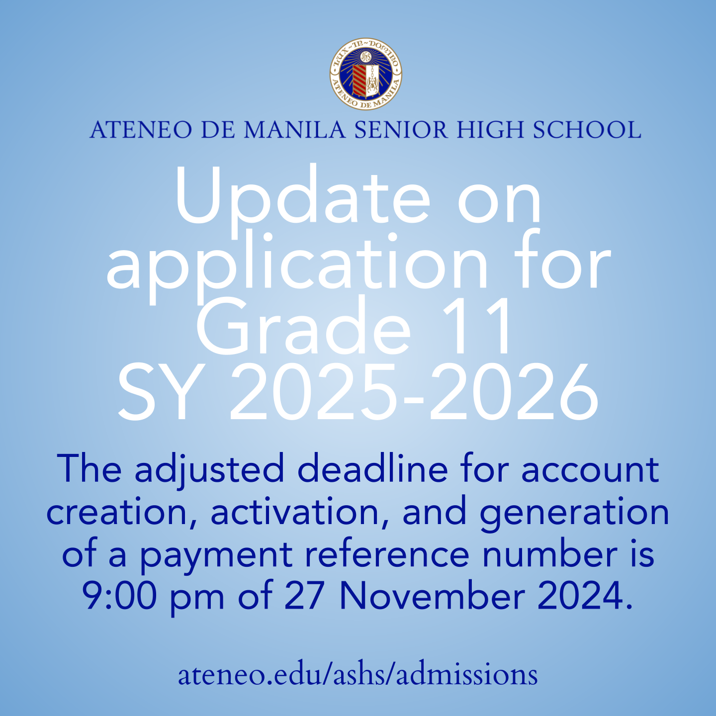 New deadline for ASHS Grade 11 applicants SY 2025-2026 