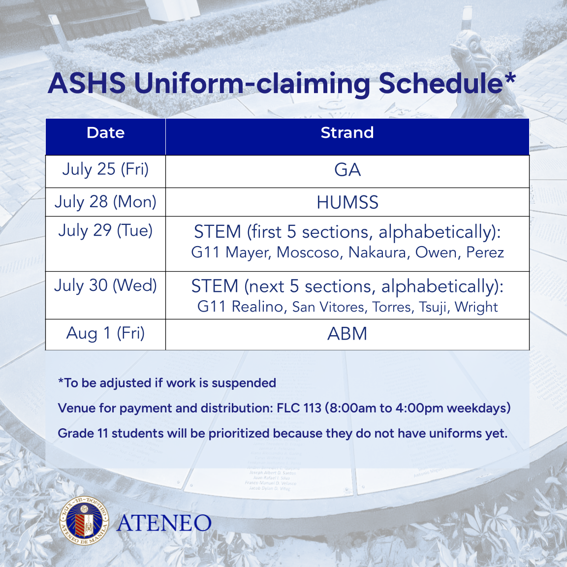 ASHOP schedule uniform claiming